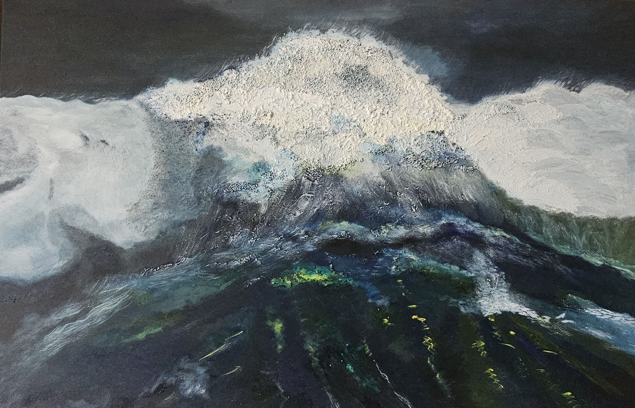 16. grote golf, gezien door Stephan Vanfleteren, olieverf met heel veel kraaltjes, 90-60 cm