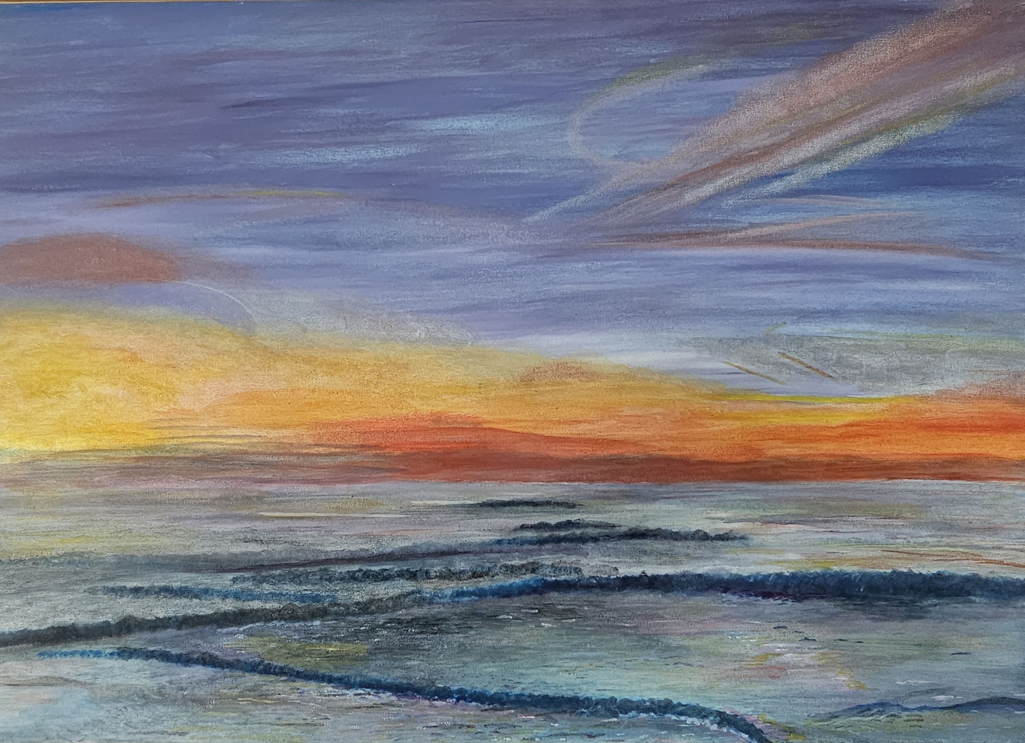 20. zee met ondergaande zon, olieverf, 2021, 70-50 cm