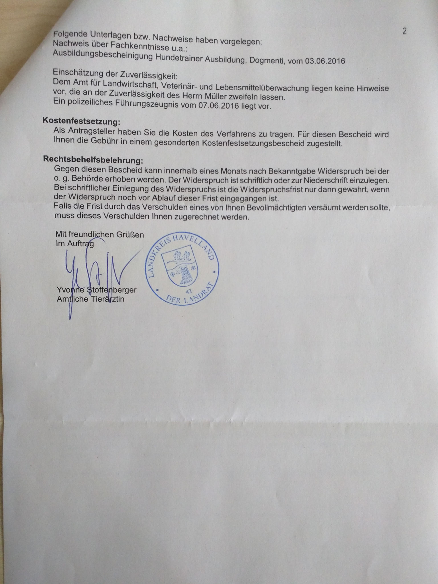 Genehmigung nach §11 Tierschutzgesetz Seite 2