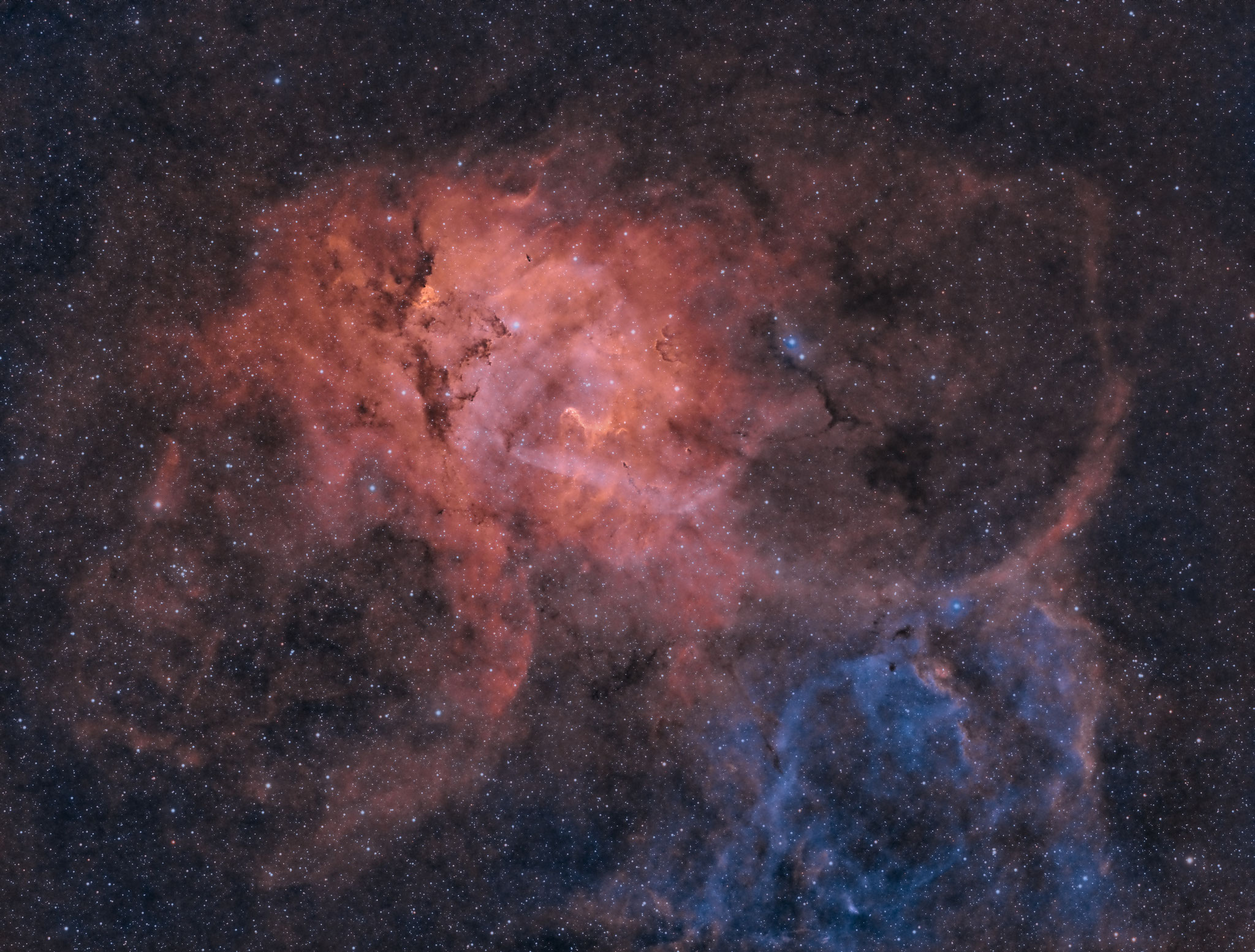 Sh2-132; Löwennebel, APM LZOS 130/780, Riccardi-Reducer f=585mm; Ha 85x180s, OIII 80x180s; Astronomik Ha / OIII Filter 12nm