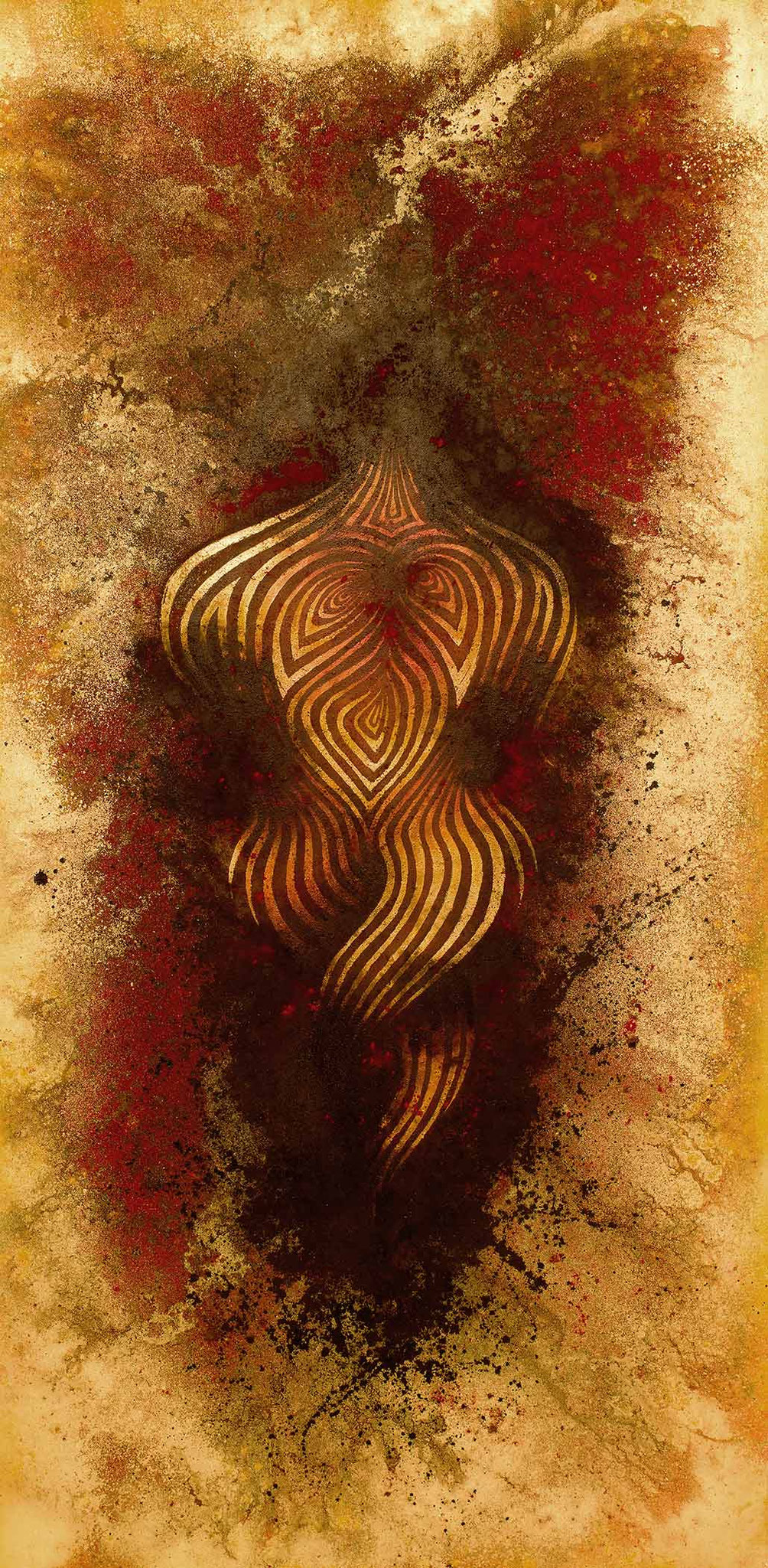 mystische Malerei, Titel: "Frauen Akt" (100x200cm) - Acryl, Sprühlack, Schlagmetall, Kreide Pigmente auf Leinwand