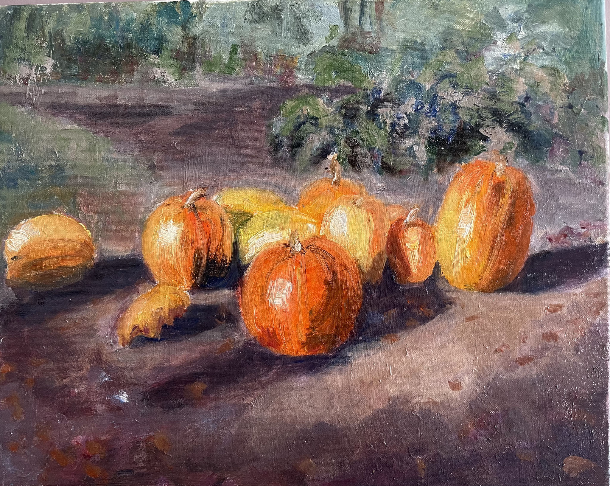 Pompoenen I. 40x50cm. olie op doek. 