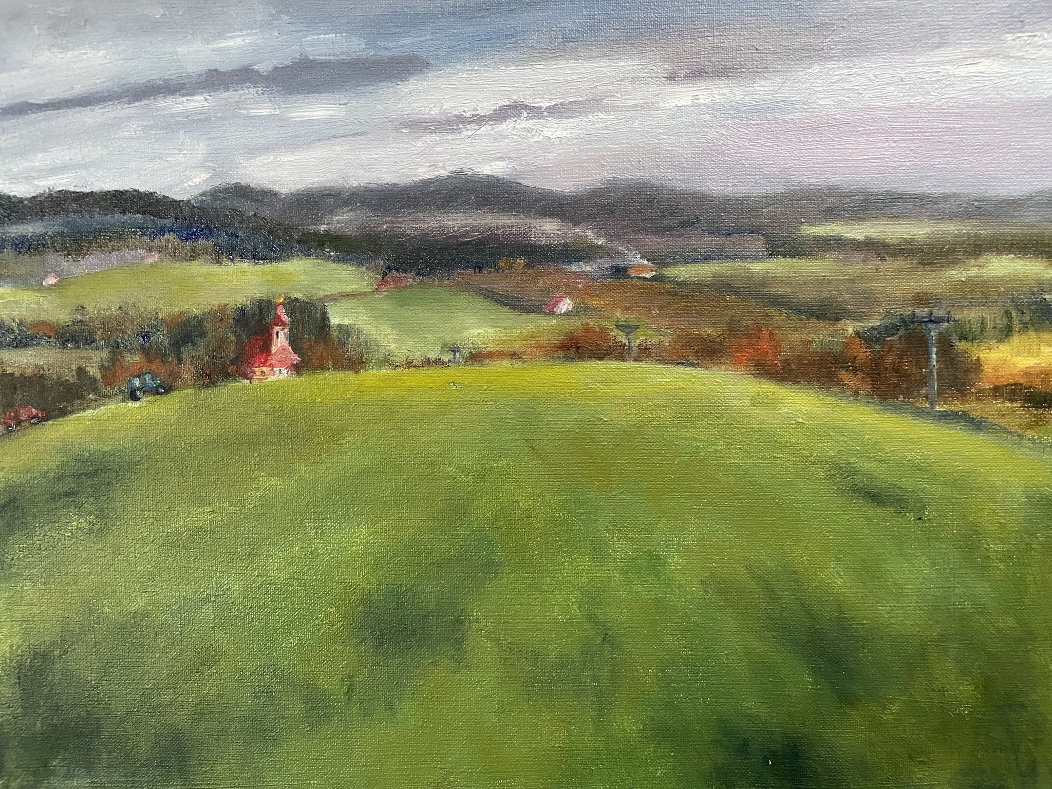 Zicht op bergdorpje. 40x50cm olie op doek. ntk.