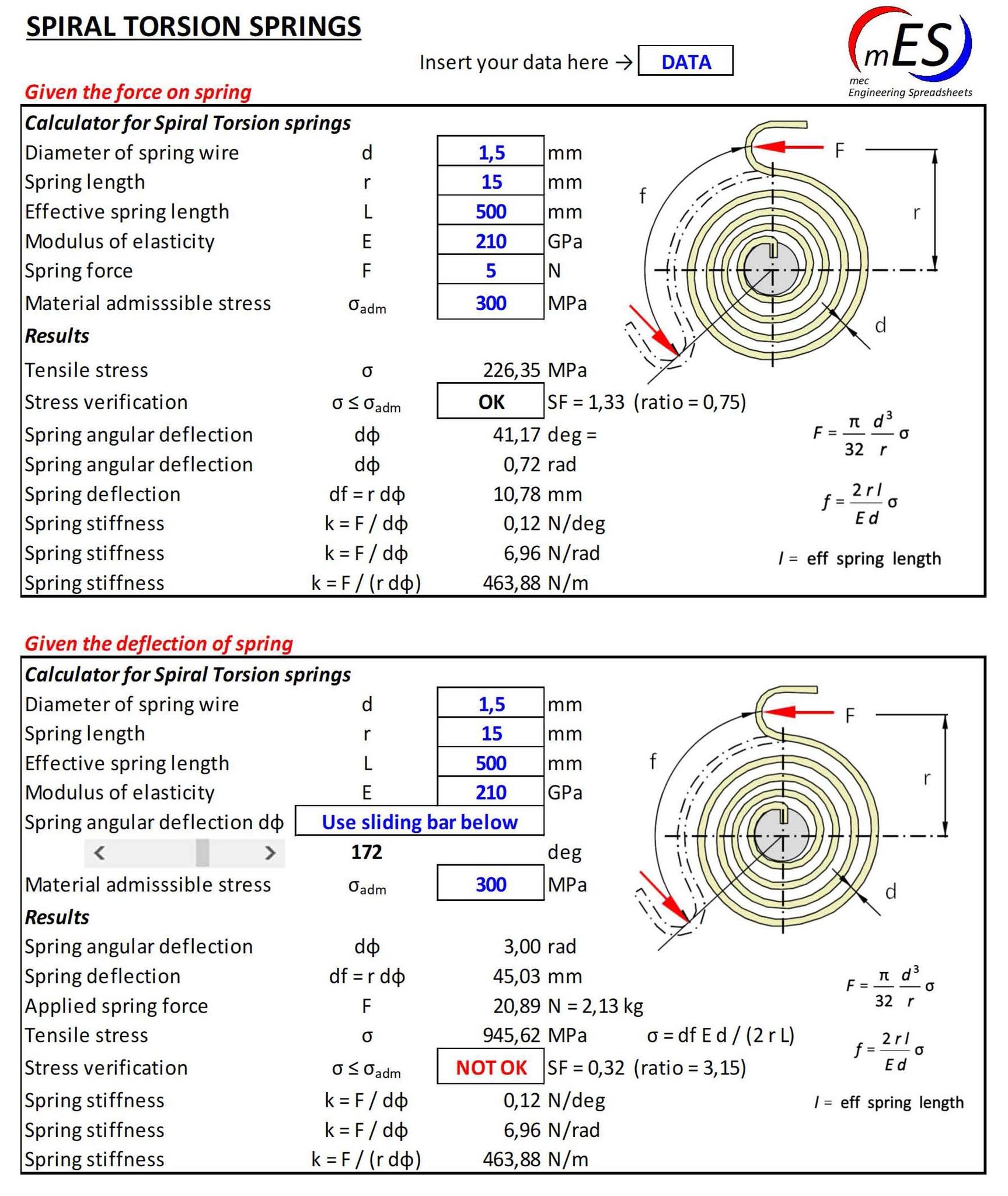 Springs calculator mec Engineering Spreadsheets