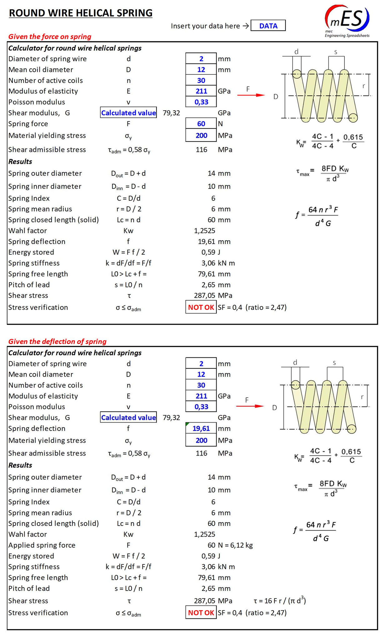Springs calculator mec Engineering Spreadsheets
