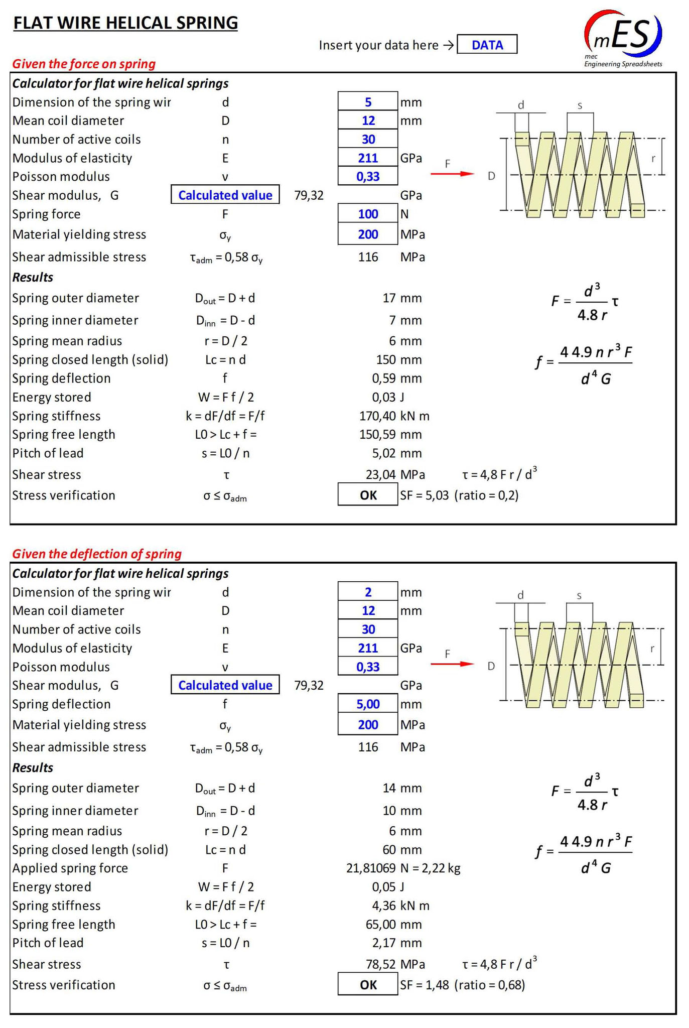 Springs calculator mec Engineering Spreadsheets