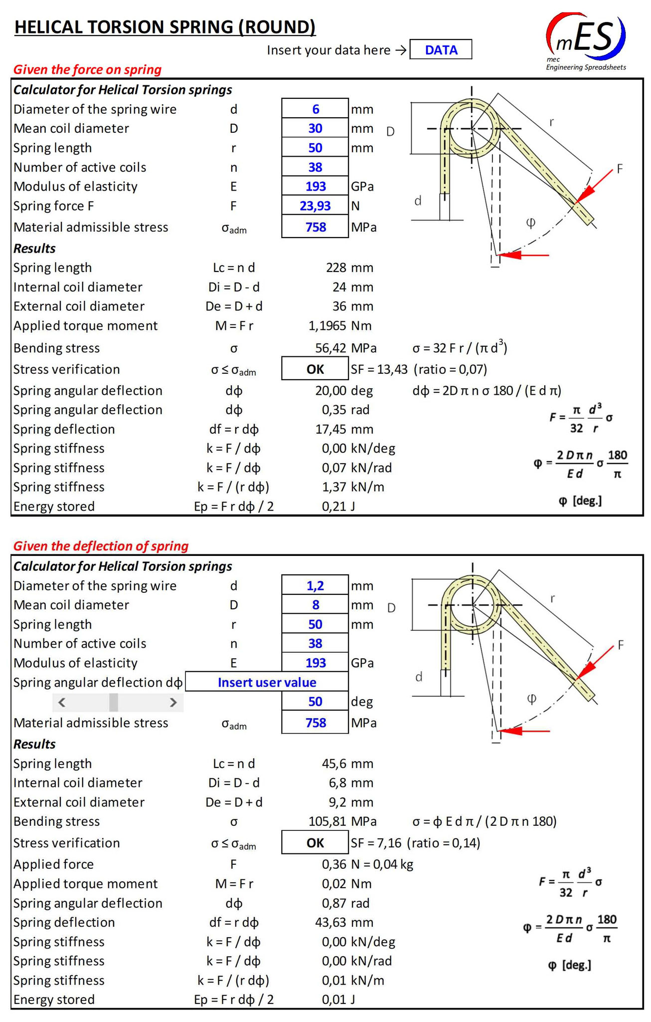 Springs calculator mec Engineering Spreadsheets