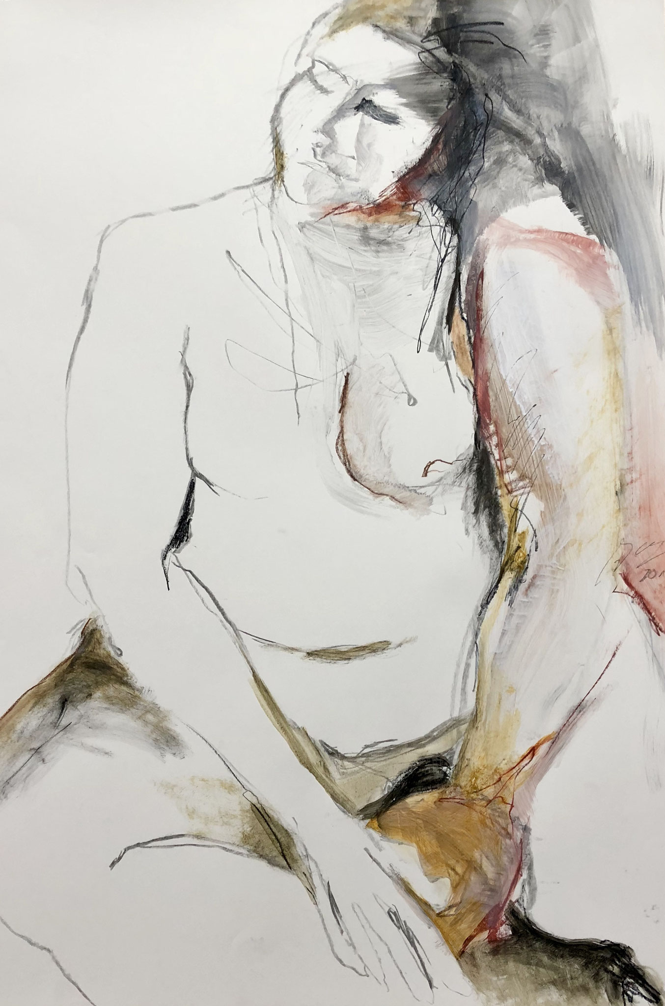 Träumend in der Sonne | Graphit / Pigmente auf Karton  | 100 x 70  |  2018