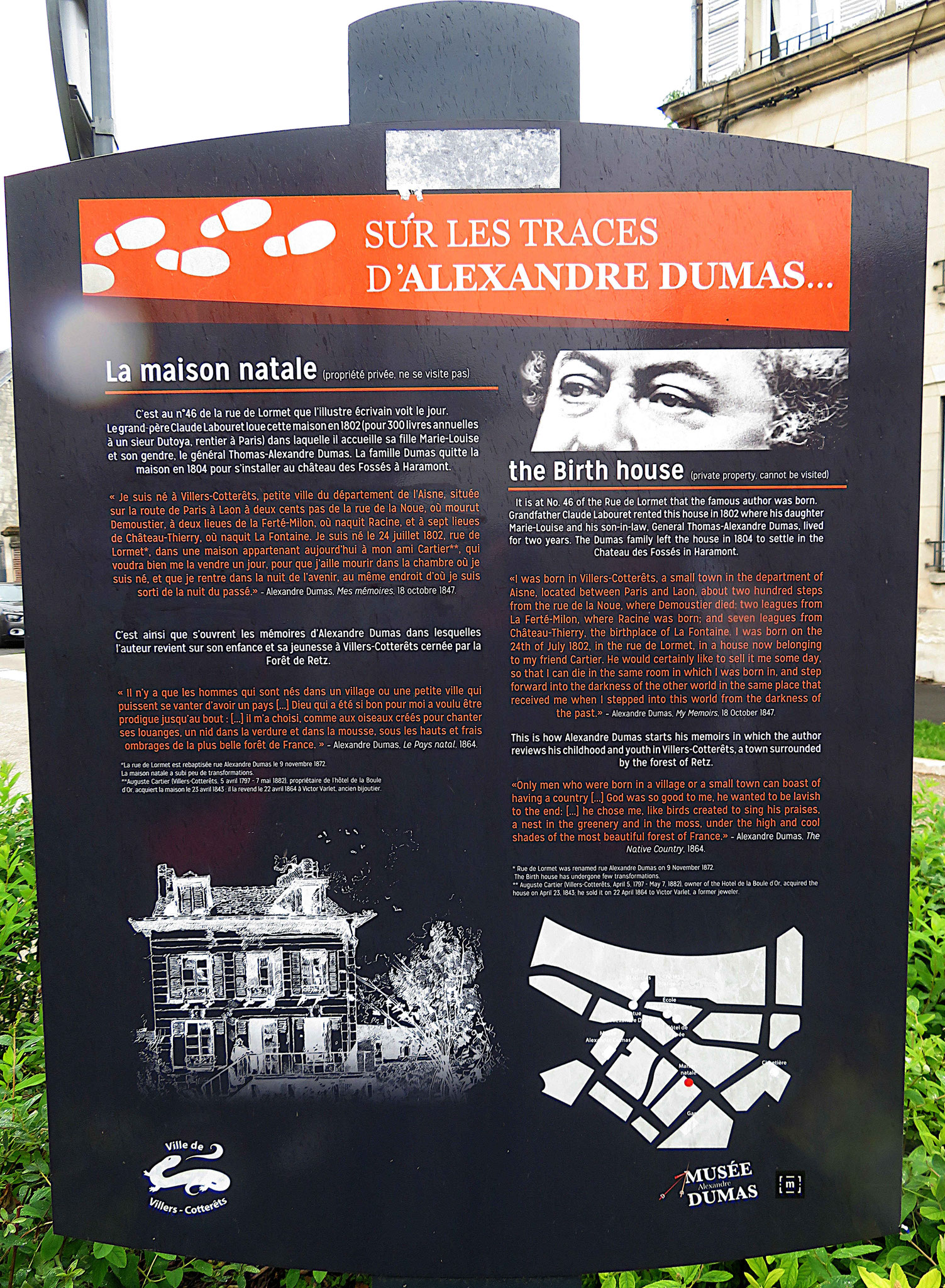 Villers-Cotterêts, maison natale de Dumas, panneau