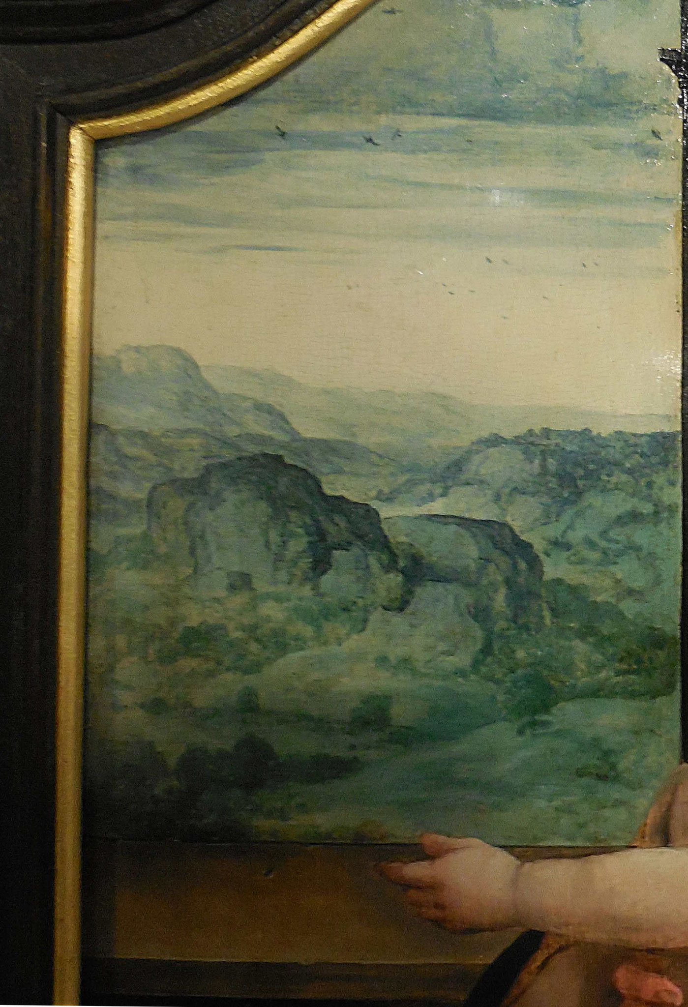 Pieter Coecke van Aelst, Vierge aux cerises, détail du décor : fenêtre avec paysage