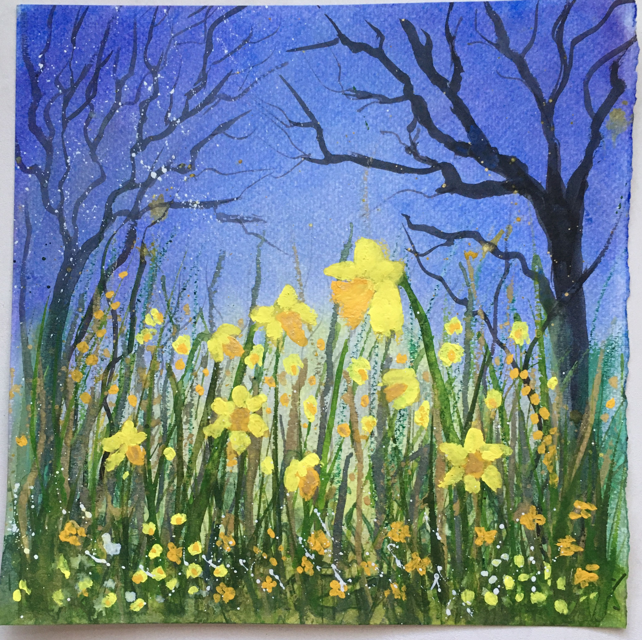 Daffodils, Pastel with Mixed Media