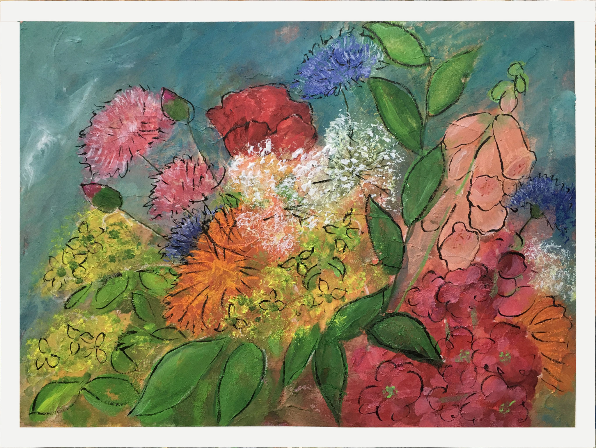 Summer Flowers2- mixed media on paper