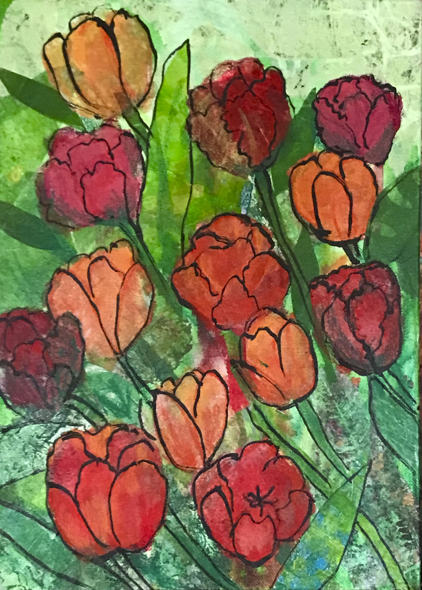 Tulips- collage & mixed media on canvas