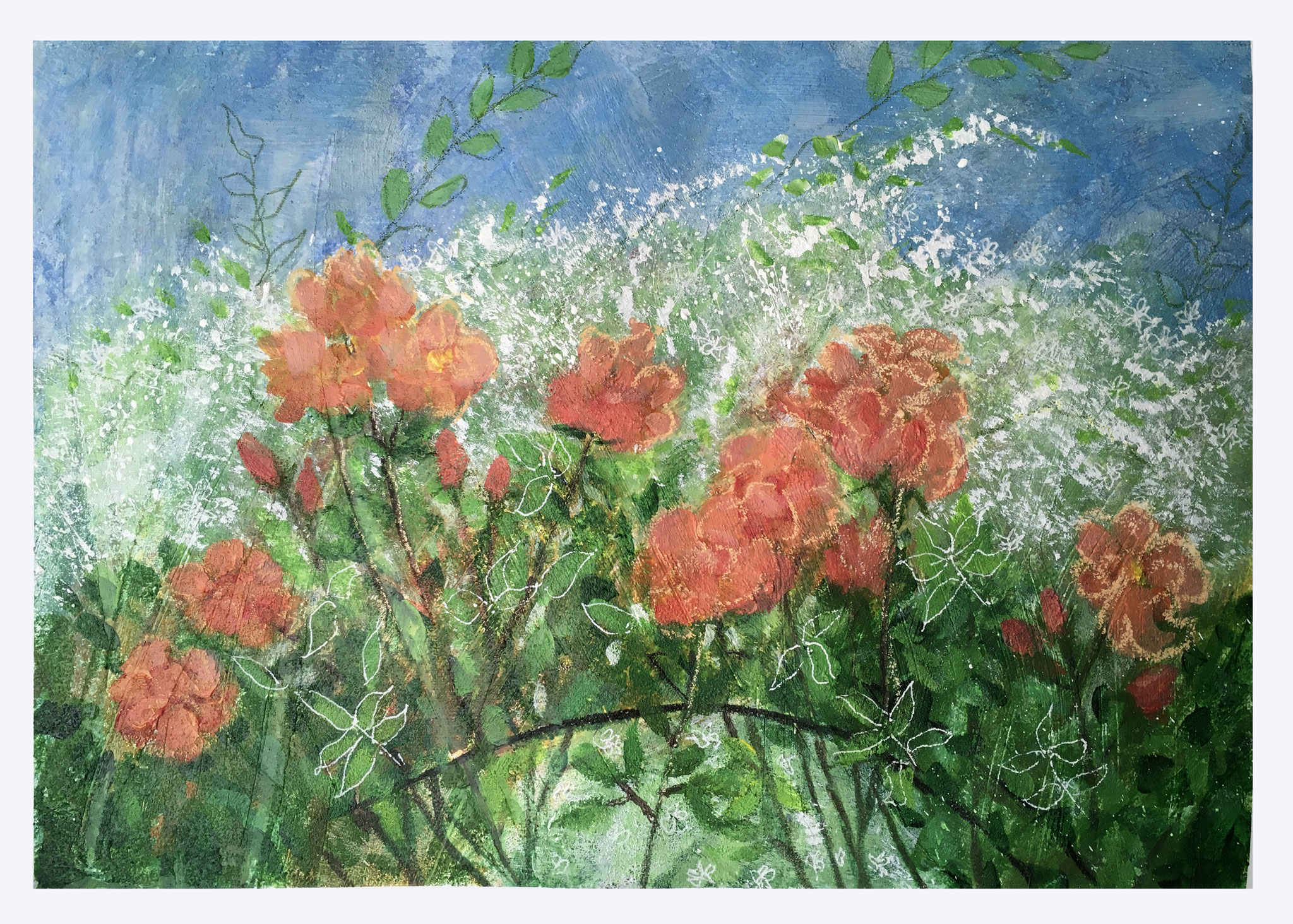 Garden Roses- mixed media on paper