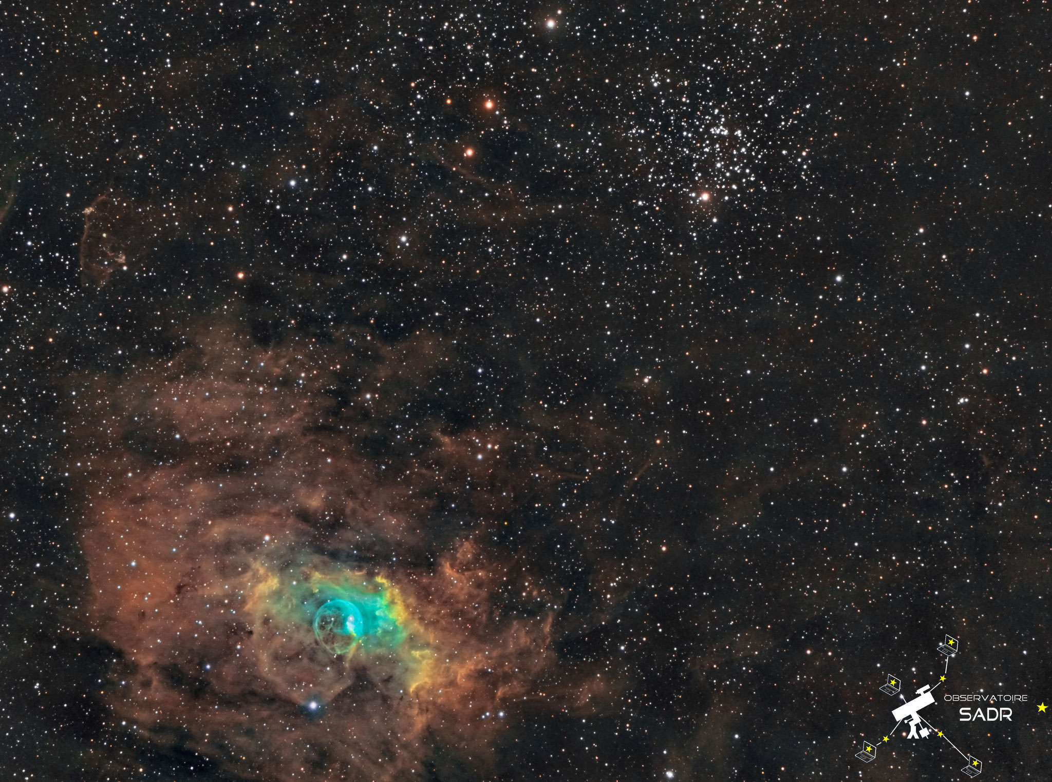 M52 et NGC7635, la nébuleuse de la Bulle, Jean-Paul et Julien, Sadr Espagne