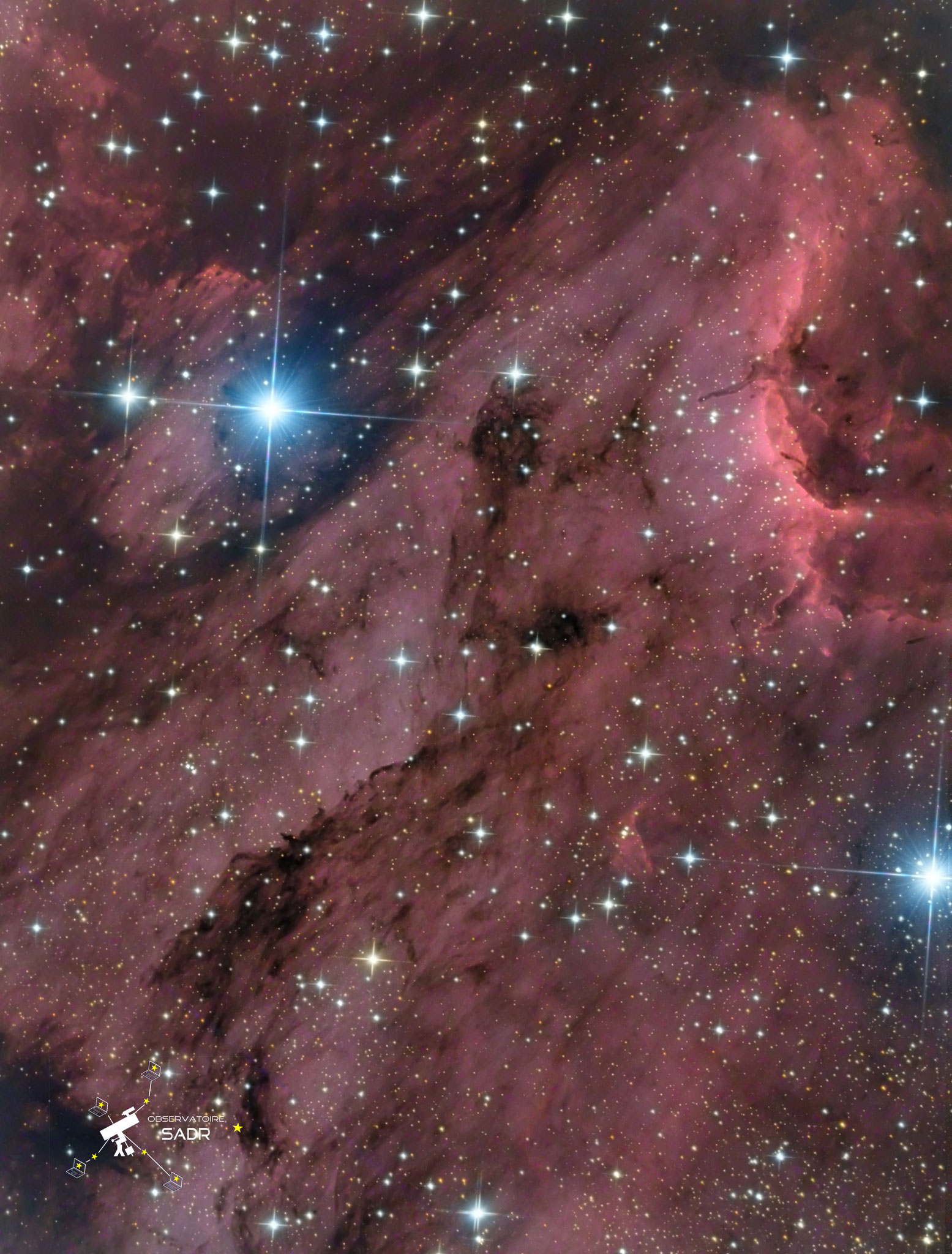 Nébuleuse du Pélican, Ha (20 x 600s), lights (20 x 300s), août 2017