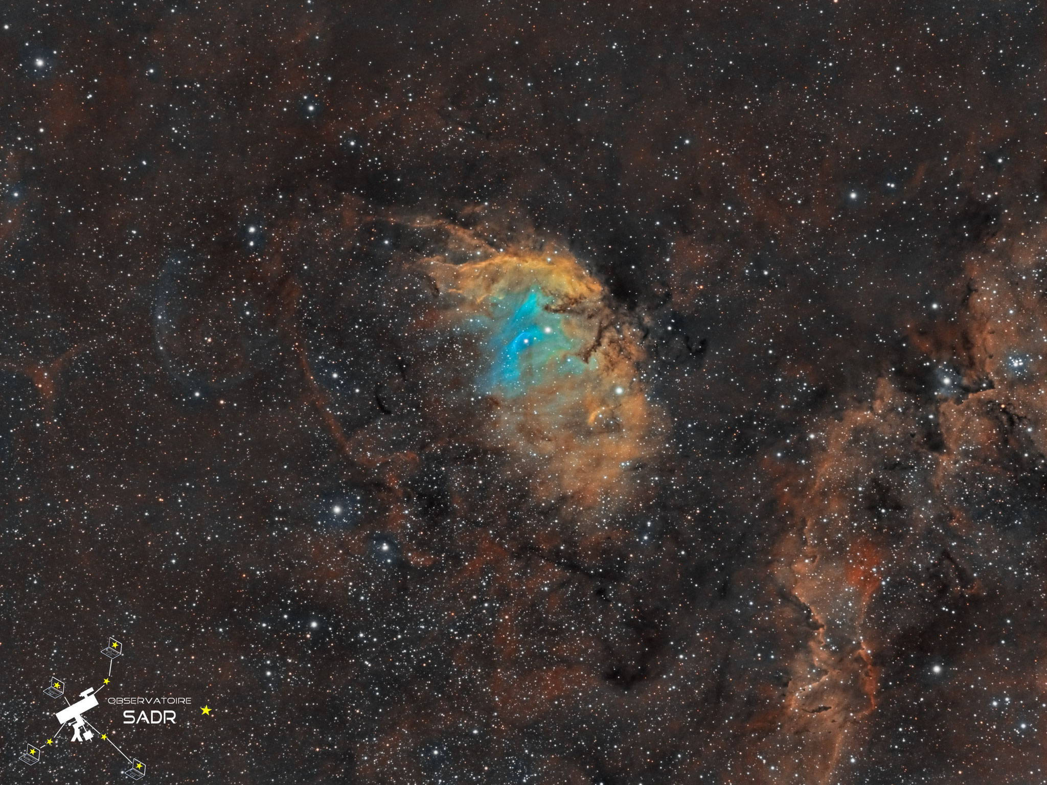 SH2-101, nébuleuse de la Tulipe en SHO, lunette 120, Sadr Espagne, total : 51h 36, août 2019