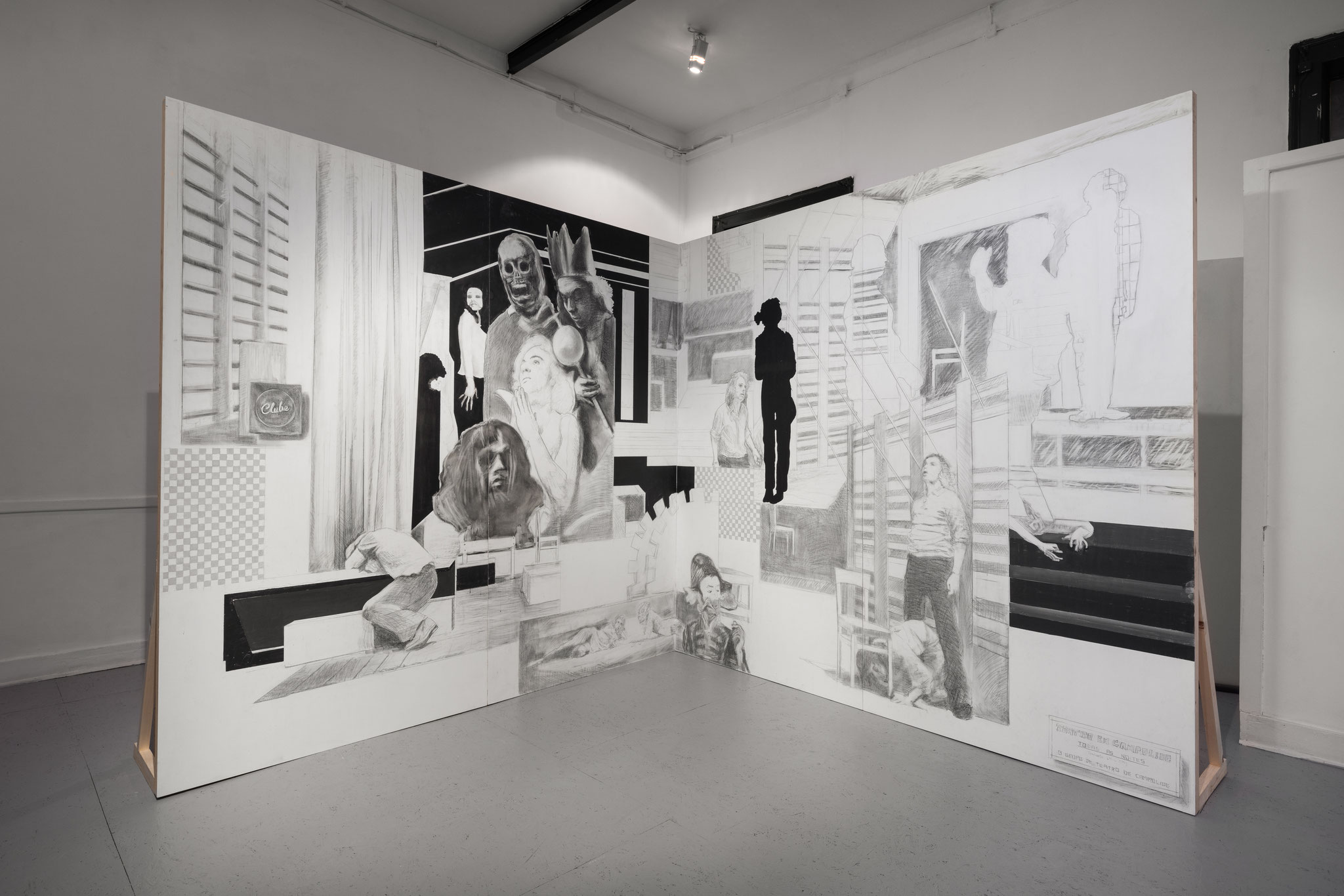 Stage-Struck, 2024, oil and graphite on plywood, 220 x 480 x 5 cm