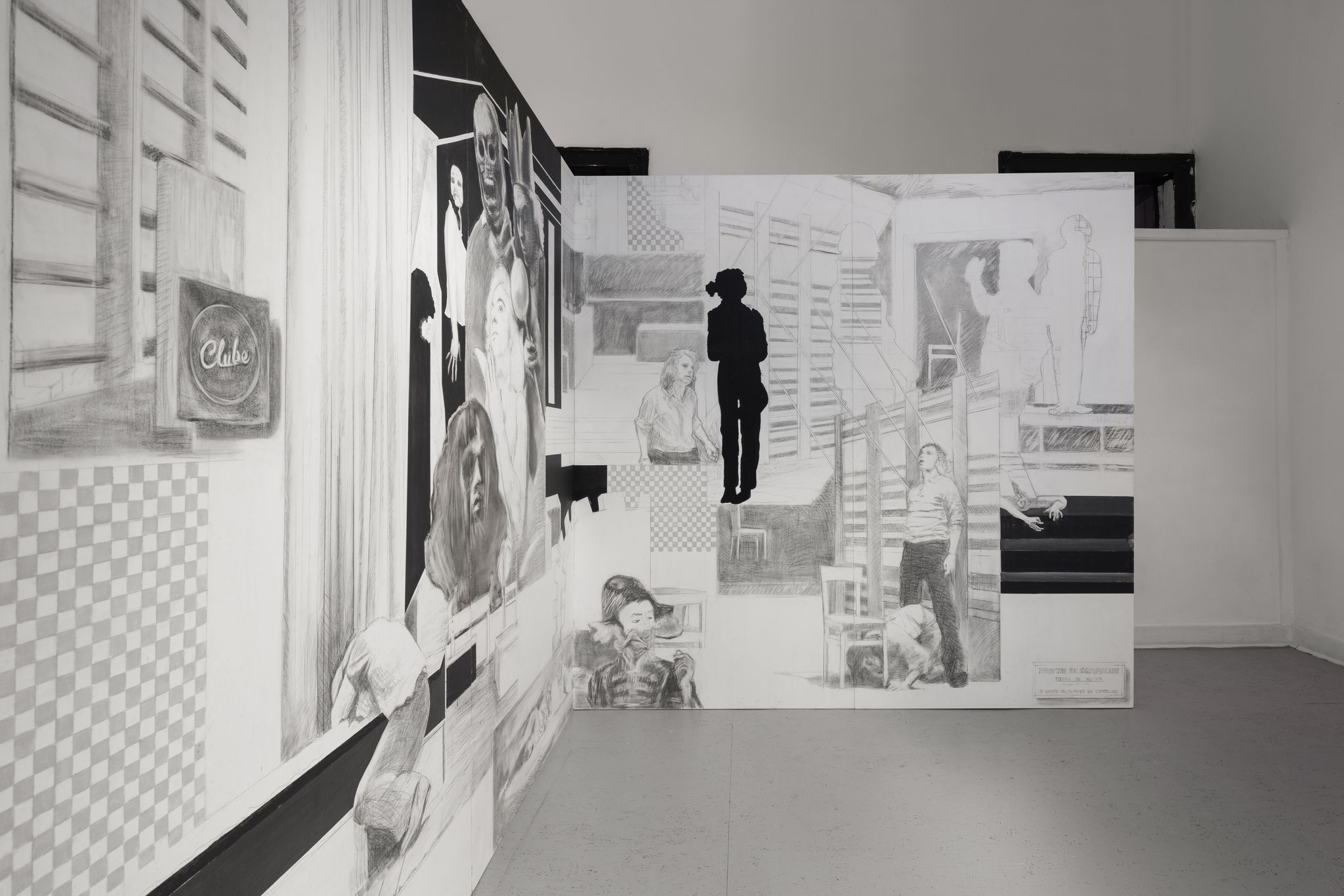 Stage-Struck, 2024, oil and graphite on plywood, 220 x 480 x 5 cm