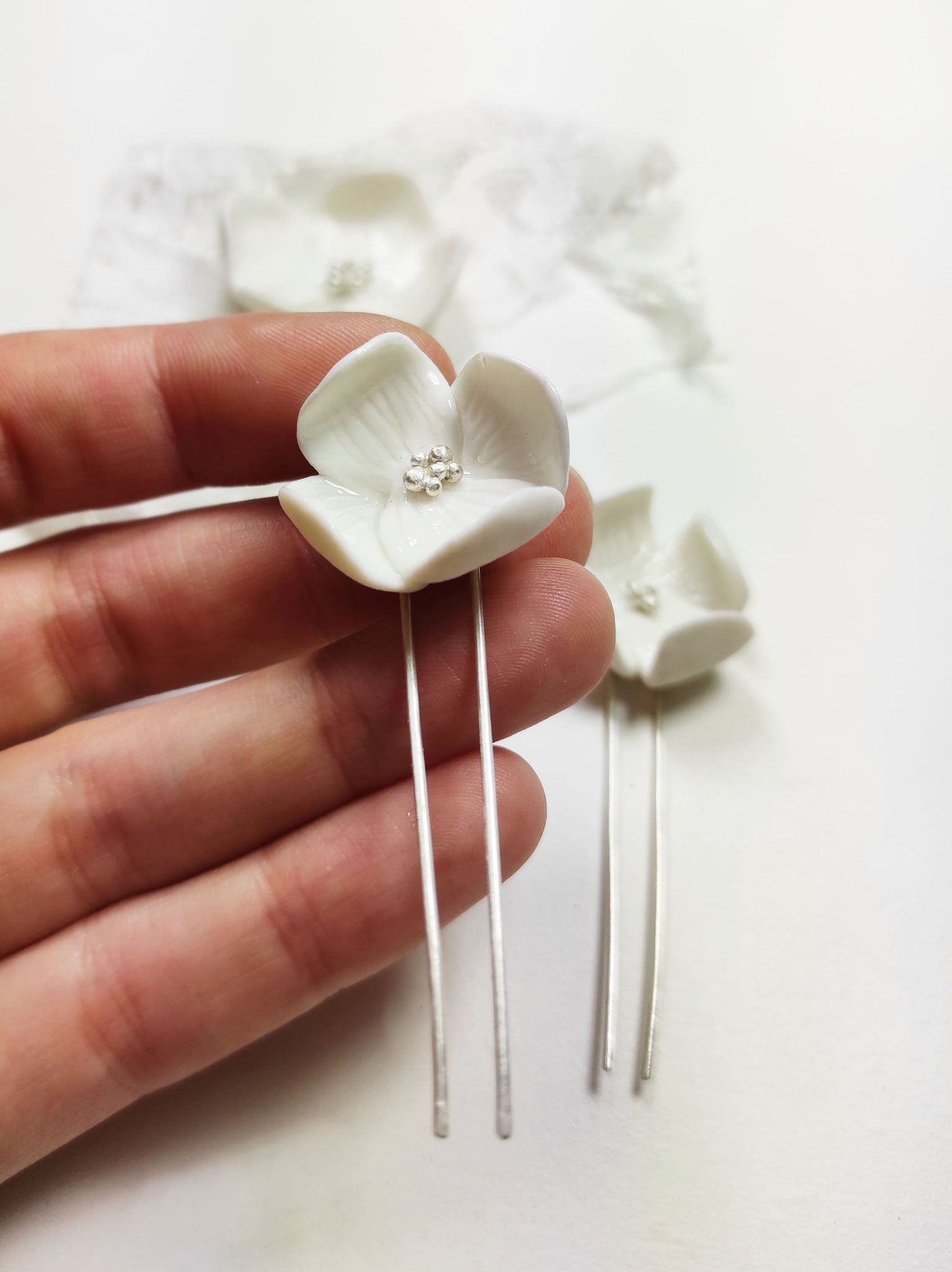 fermaglio da sposa- Porcellana e argento