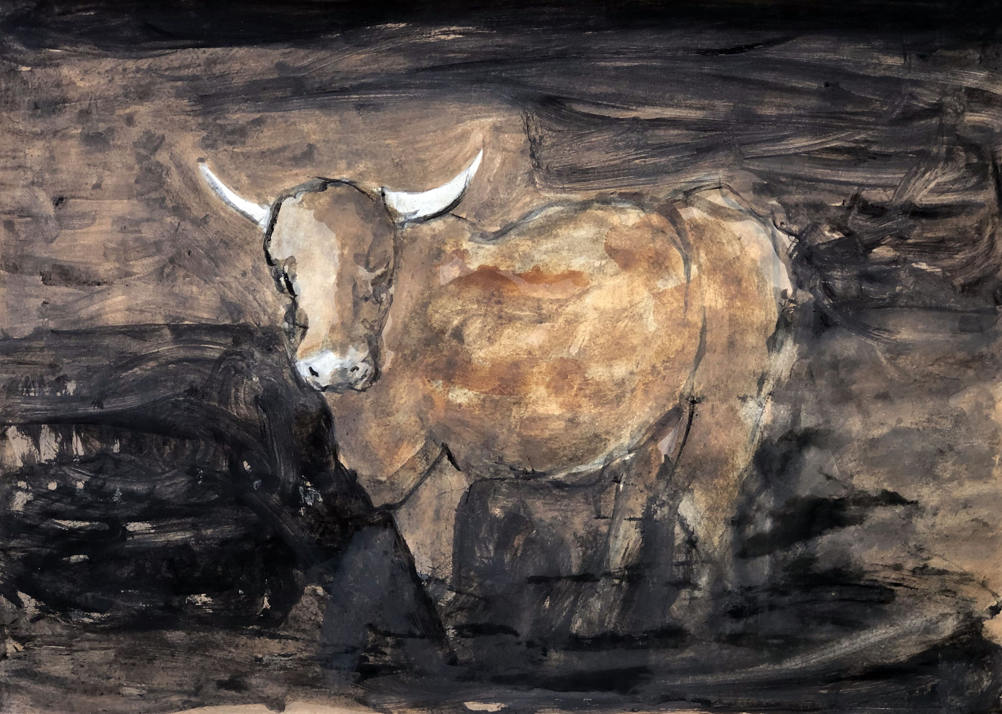RETINTO XX    Erden, Tintensekret vom Kalmar und Olivensaft auf Papier - 49 x 69 cm