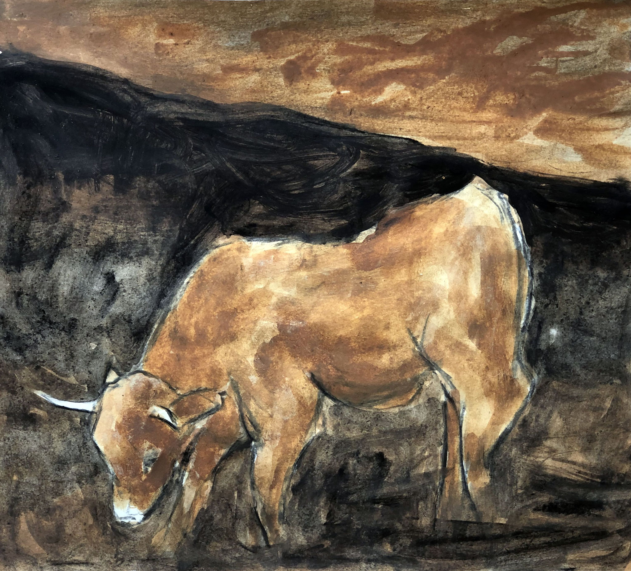 RETINTO XVI     Erden, Tintensekret vom Kalmar und Olivensaft auf Papier - 49 x 54 cm