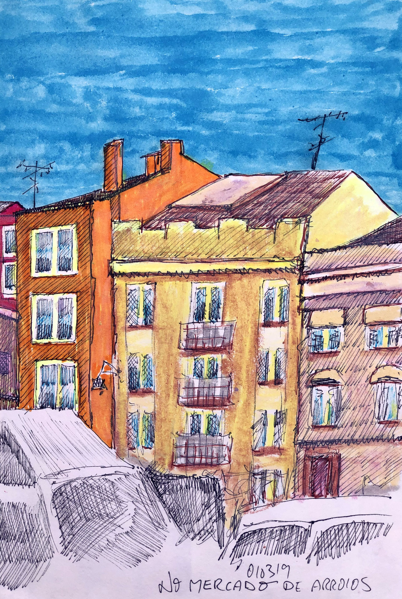 aus meinem Skizzenbuch: LISBOA, NO MERCADO    Mischtechnik auf Papier - 28 x 20cm 