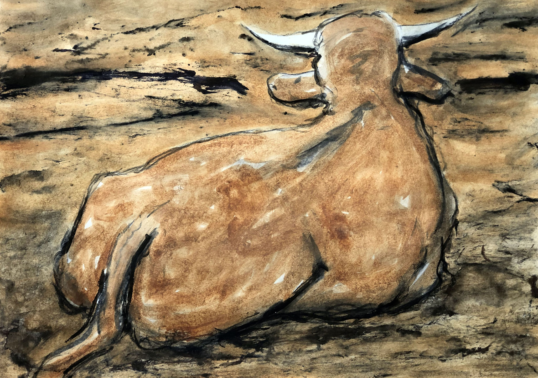 RETINTO XXI    Erden, Tintensekret vom Kalmar und Olivensaft auf Papier - 49 x 69 cm