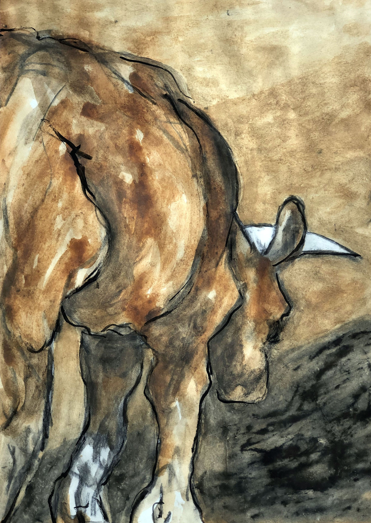 RETINTO XXII   Erden, Tintensekret vom Kalmar und Olivensaft auf Papier - 69 x 49 cm