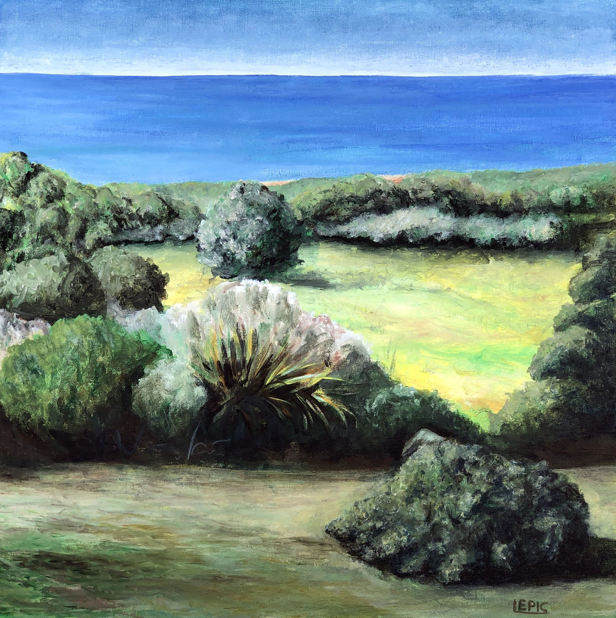 VISTA SOBRE LA BAHIA DE BOLONIA, Acryl auf Leinwand - 40 x 40 cm