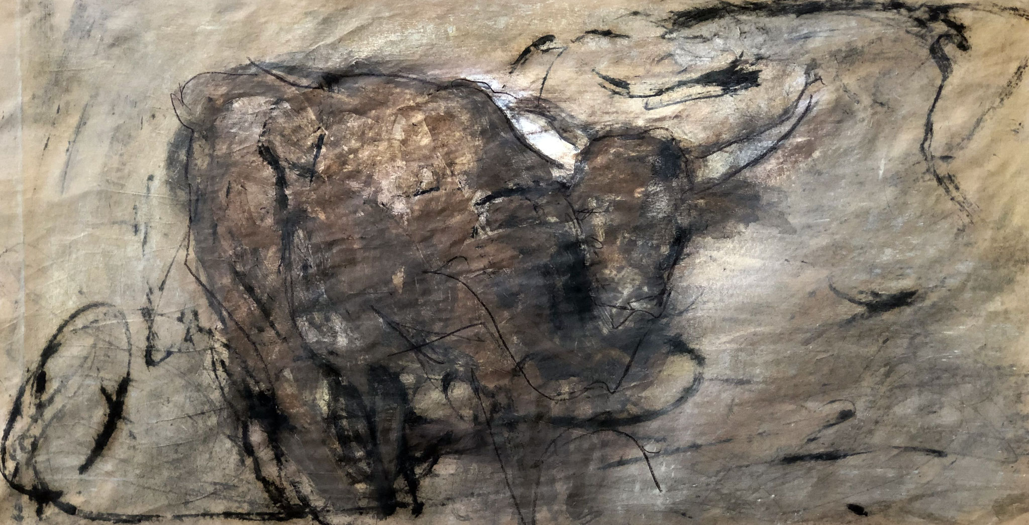 RETINTO XVII     Erden, Tintensekret vom Kalmar und Olivensaft auf Papier - 34 x 63 cm