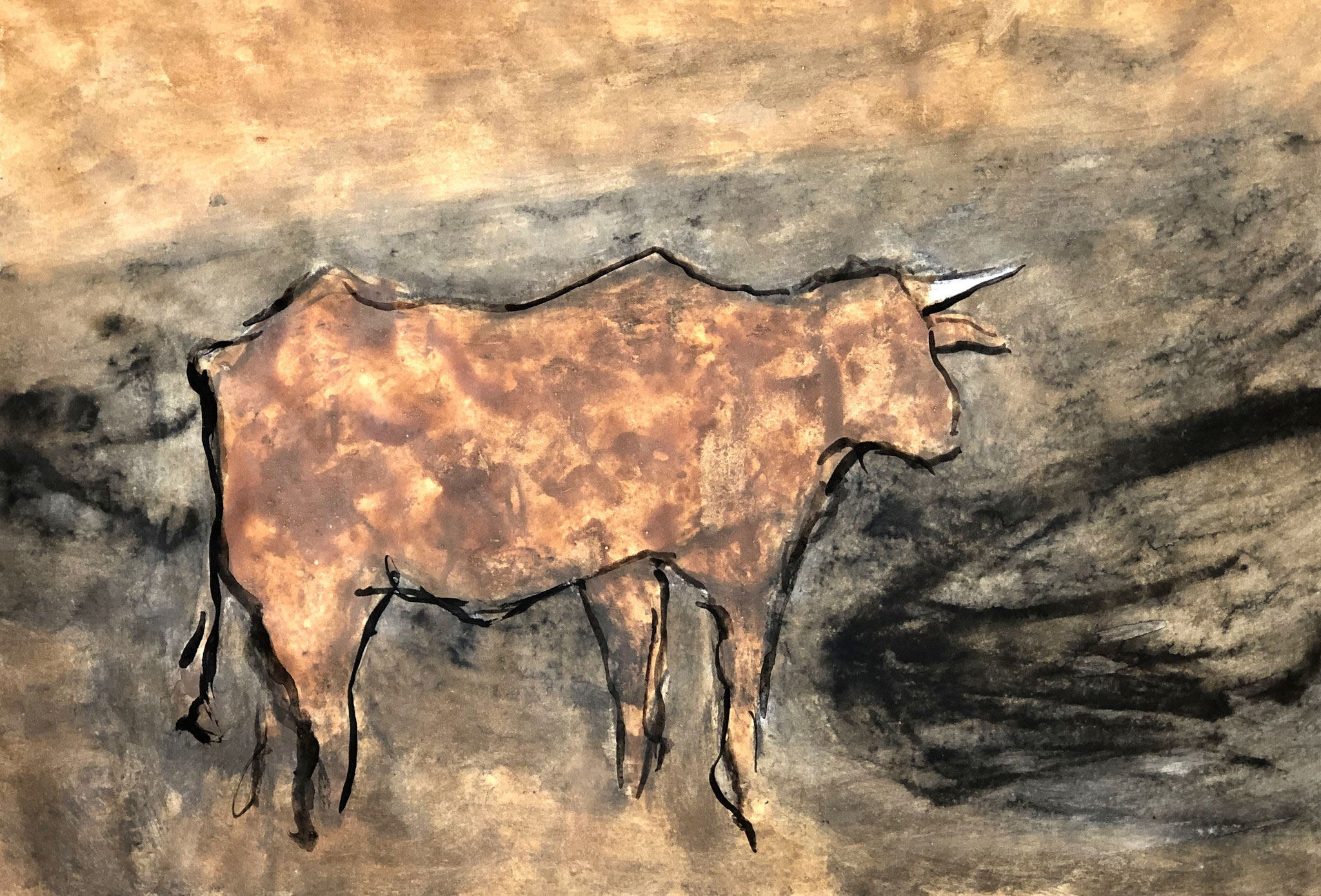 RETINTO XII    Erden, Tintensekret vom Kalmar und Olivensaft auf Papier - 29 x 40 cm