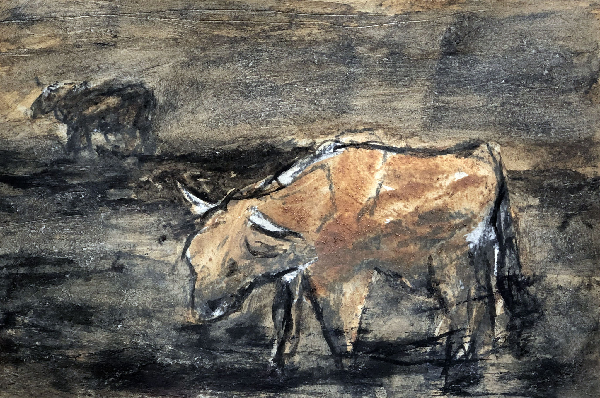 RETINTO IX    Erden, Tintensekret vom Kalmar und Olivensaft auf Papier - 21 x 29 cm