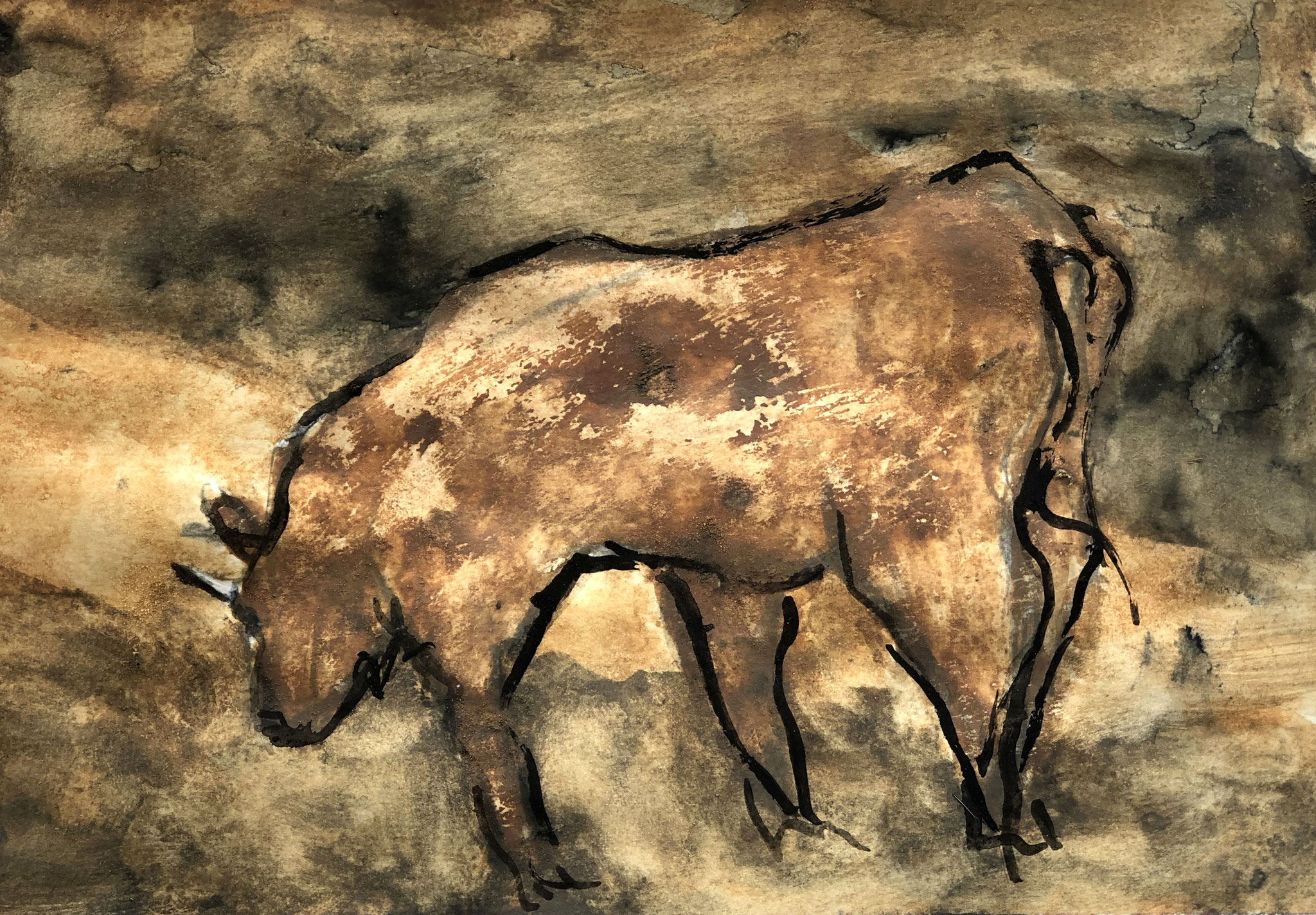 RETINTO X    Erden, Tintensekret vom Kalmar und Olivensaft auf Papier - 21 x 29 cm