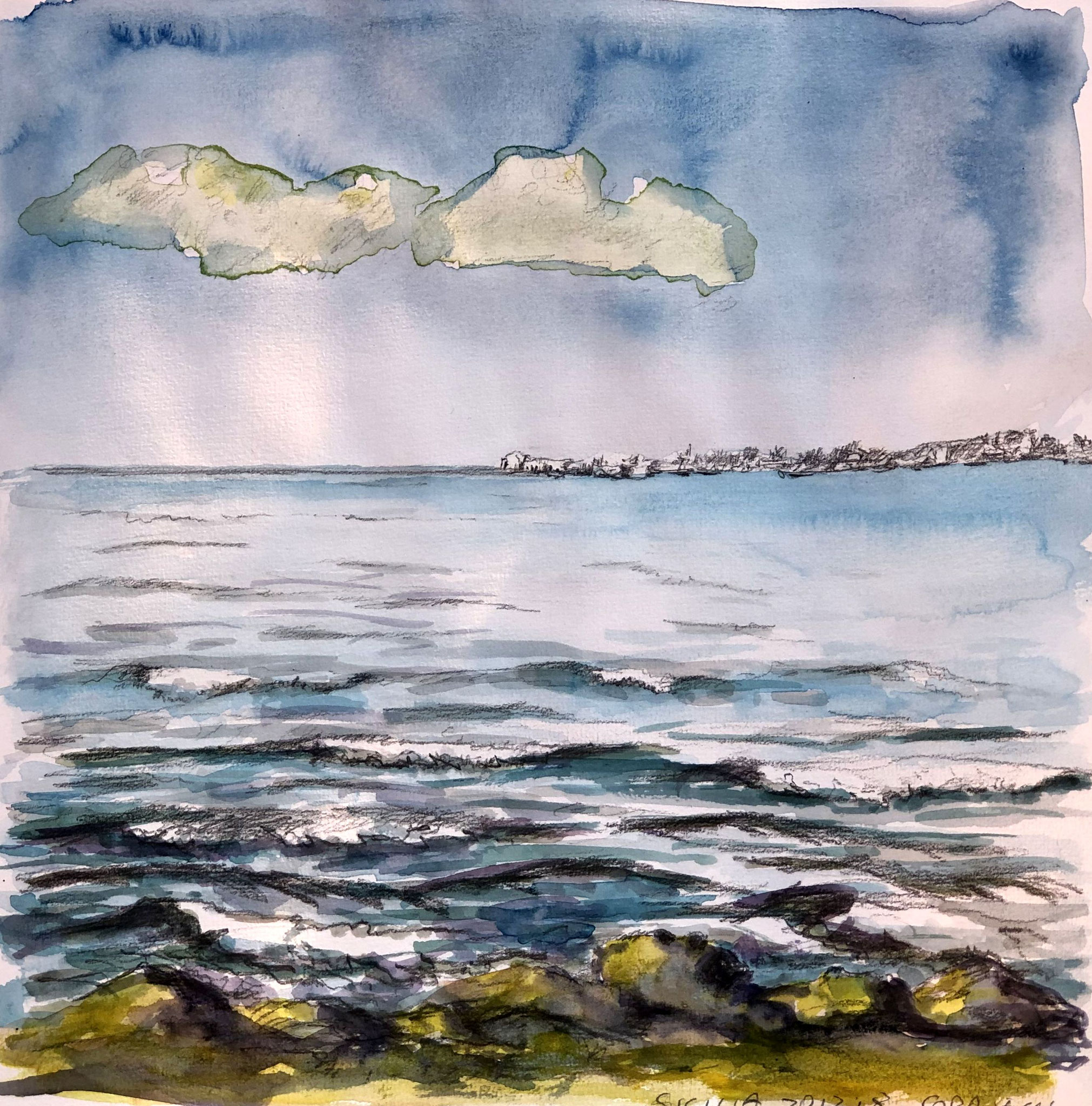 SICILIA, SPIAGGIA   Aquarell auf Papier, 29 x 29 cm