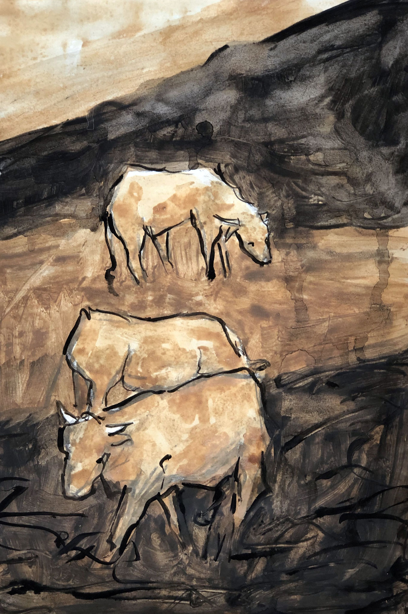 RETINTO XXV     Erden, Tintensekret vom Kalmar und Olivensaft auf Papier - 40 x 29 cm
