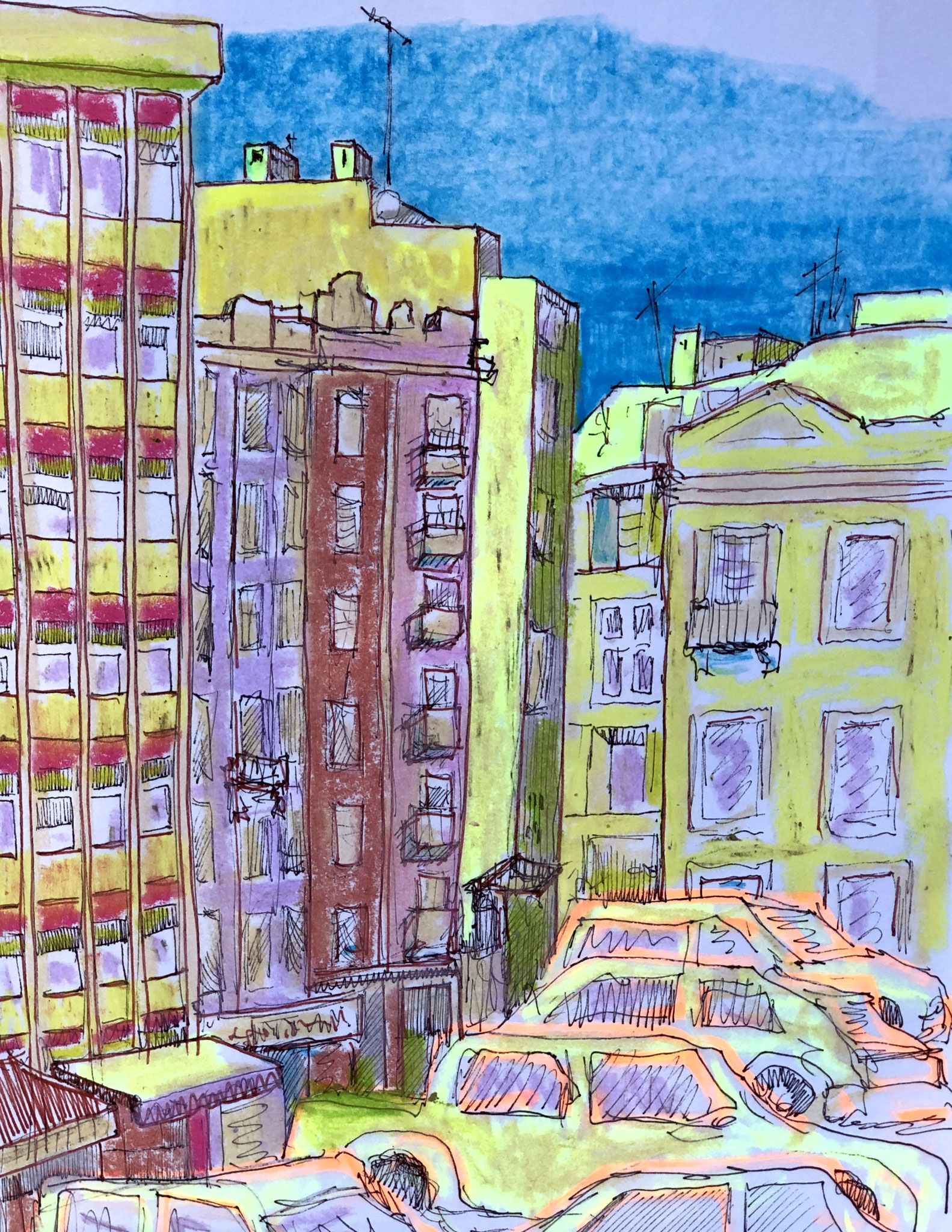 aus meinem Skizzenbuch: LISBOA, RUA LUCINDA SIONES     Mischtechnik auf Papier - 28 x 20cm 