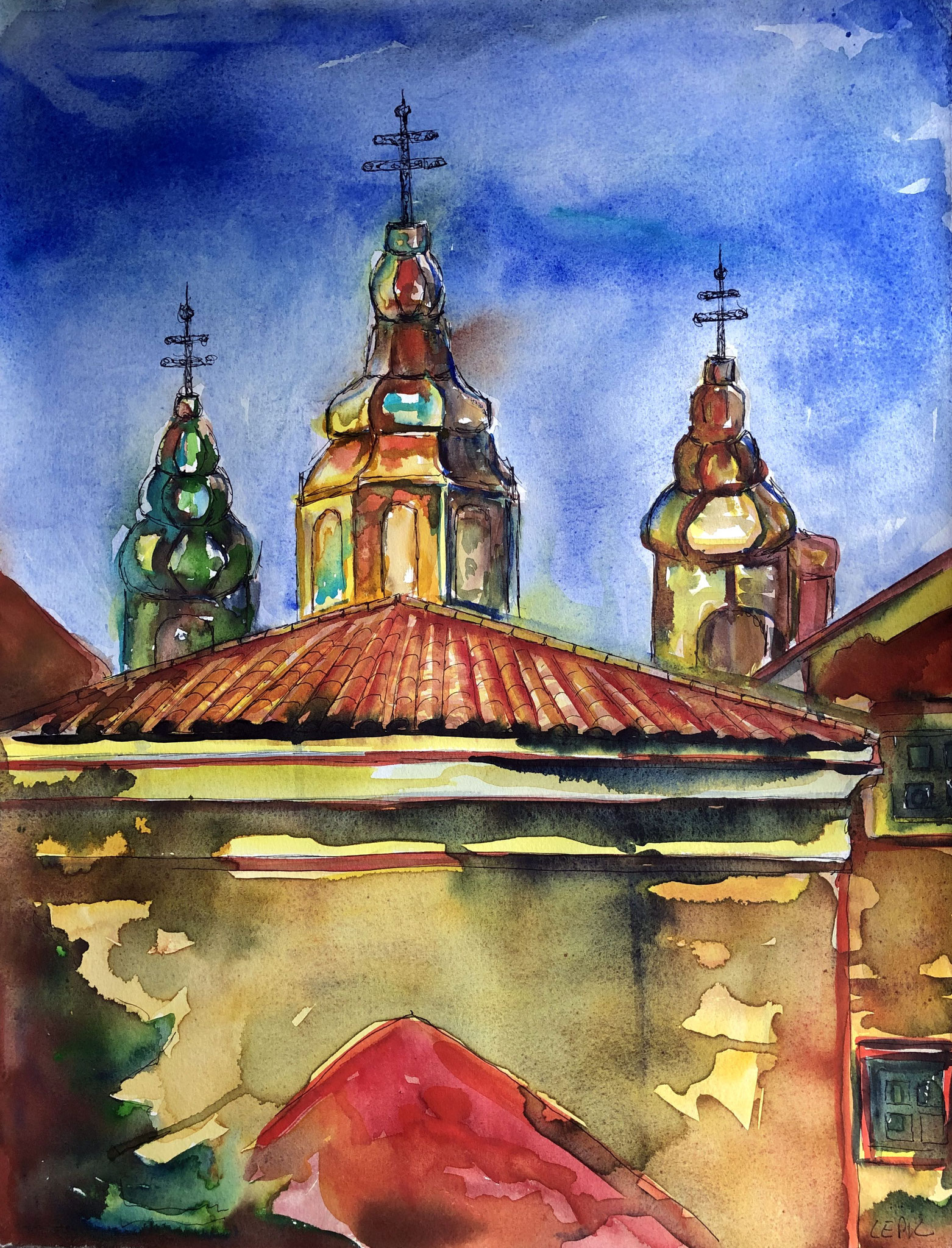  TRIESTE, DIE ALTE ARMENISCHE KIRCHE             Aquarell auf Papier - 66 x 50 cm