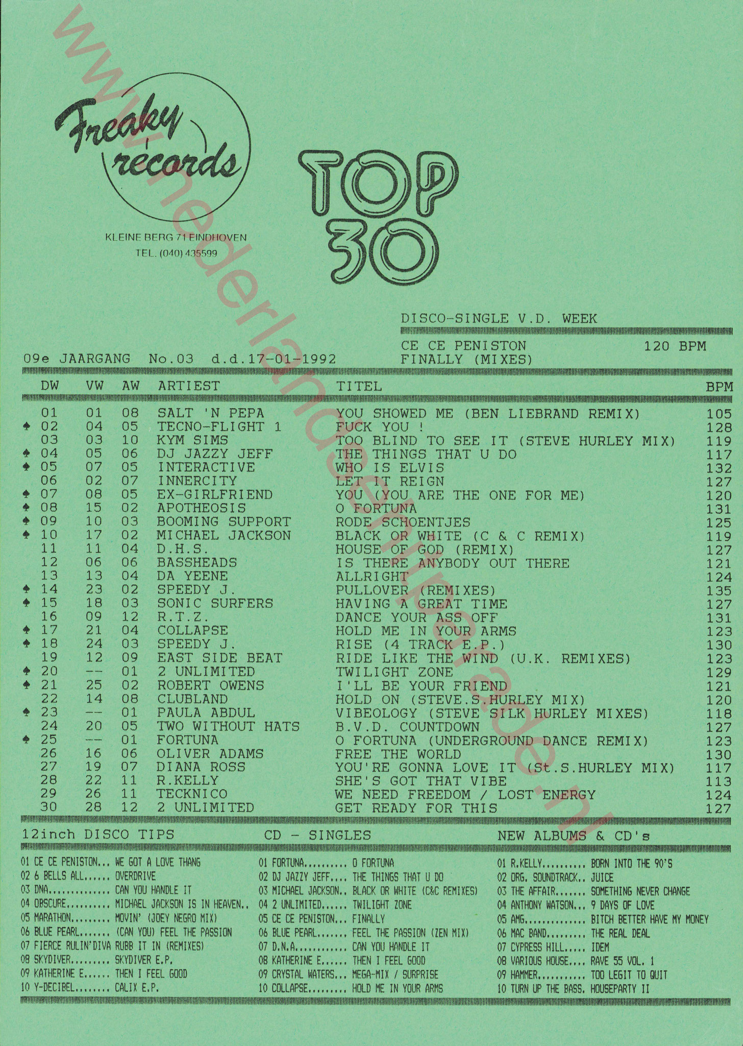 Freaky records (Eindhoven) top 30 17 januari 1992