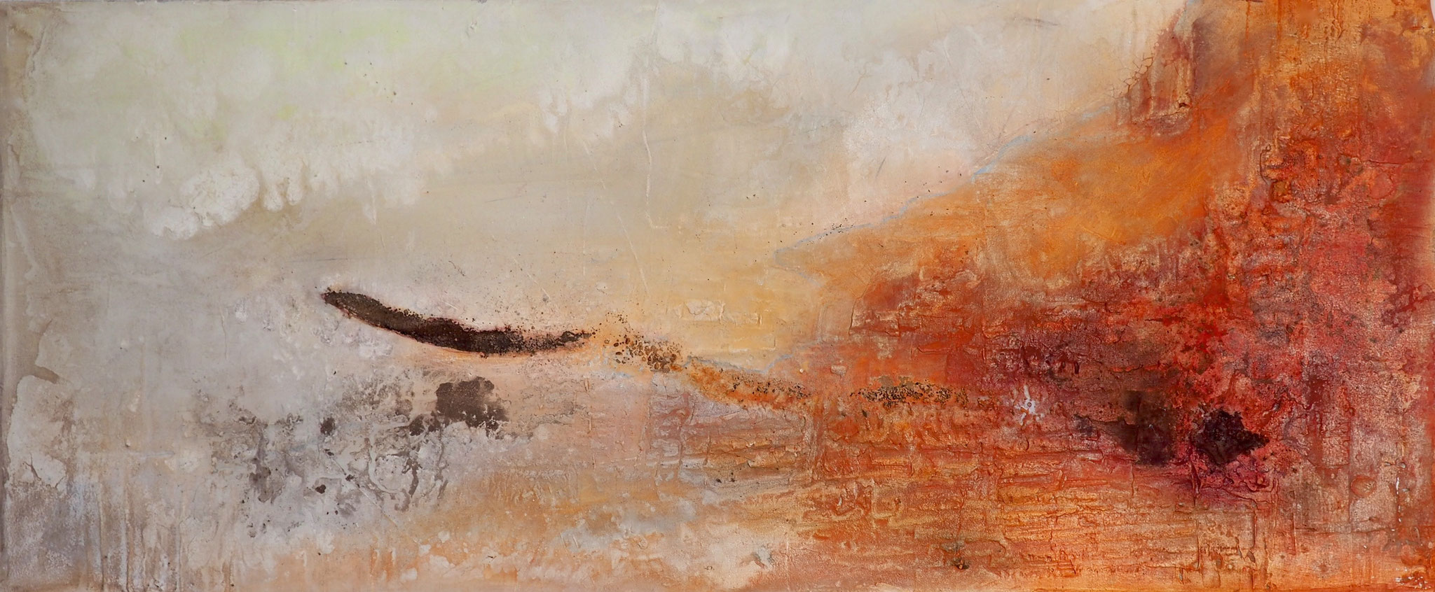 blaue Spur - 120 x 50 cm, Sumpfkalk-Mamormehl-Struktur auf Holz