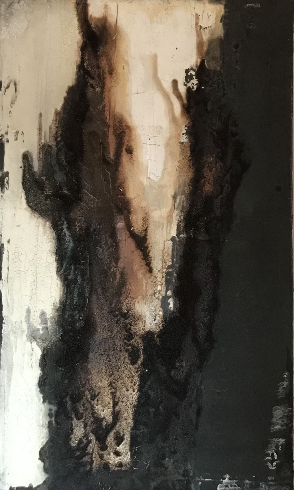 Gesteinsmehle 2 - 60 x 100 cm, Sumpfkalk-Mamormehl-Struktur und Steinmehle auf Leinwand