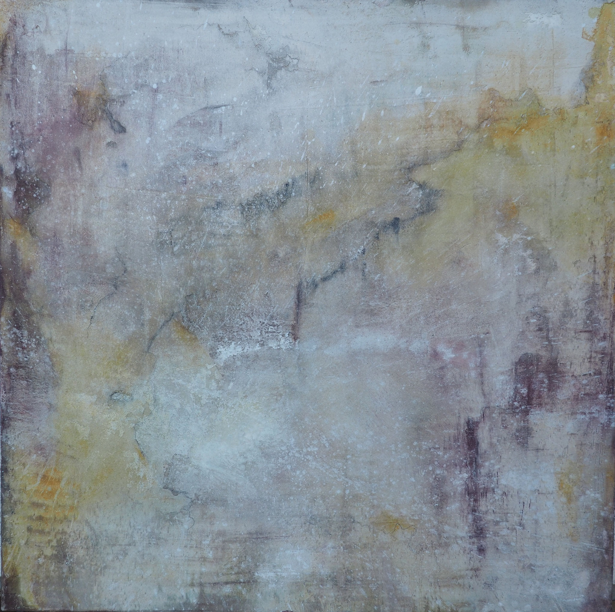 14-15 - 100 x 100 cm Haftputzgips mit Sumpfkalk-Spur auf Leinwand