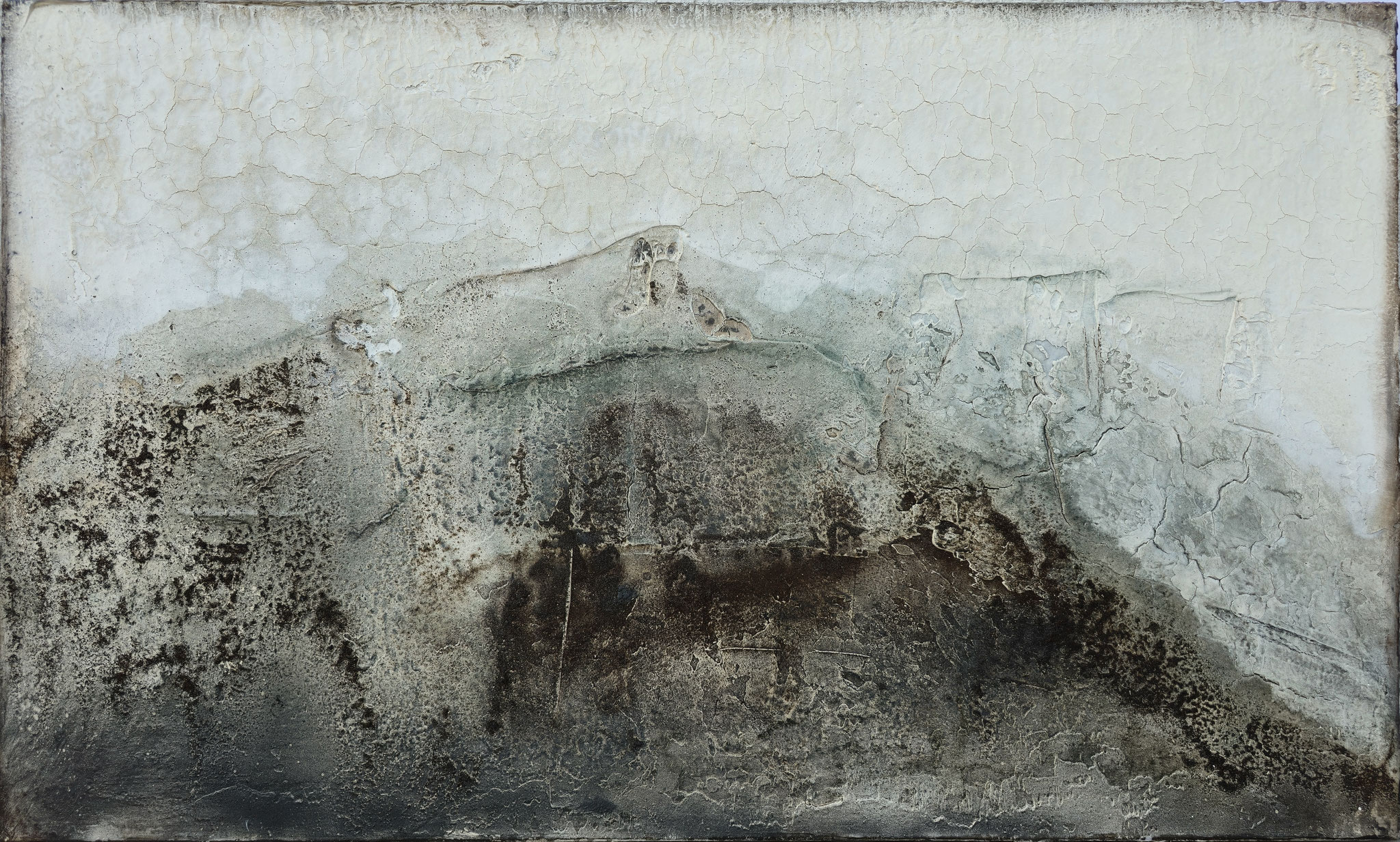 2025-08 100 x 60 cm  Sumpfkalk-Marmormehl-Struktur auf Leinwand  mit Kaffeesatz und Gesteinsmehlen