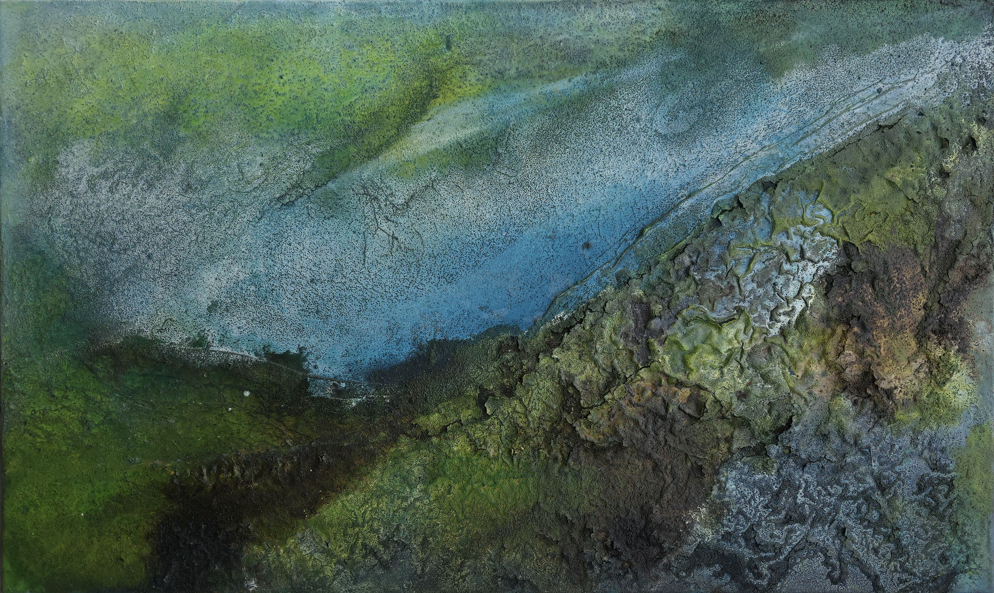 21-12 - 100 x 60 cm Sumpfkalk-Mamormehl-Struktur mit Kaffeesatz auf Leinwand