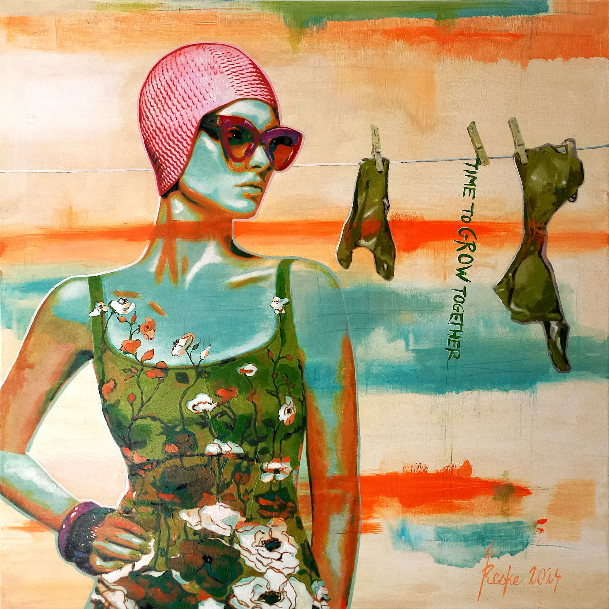 Die Badende XI - time to grow together - 100x100 cm 