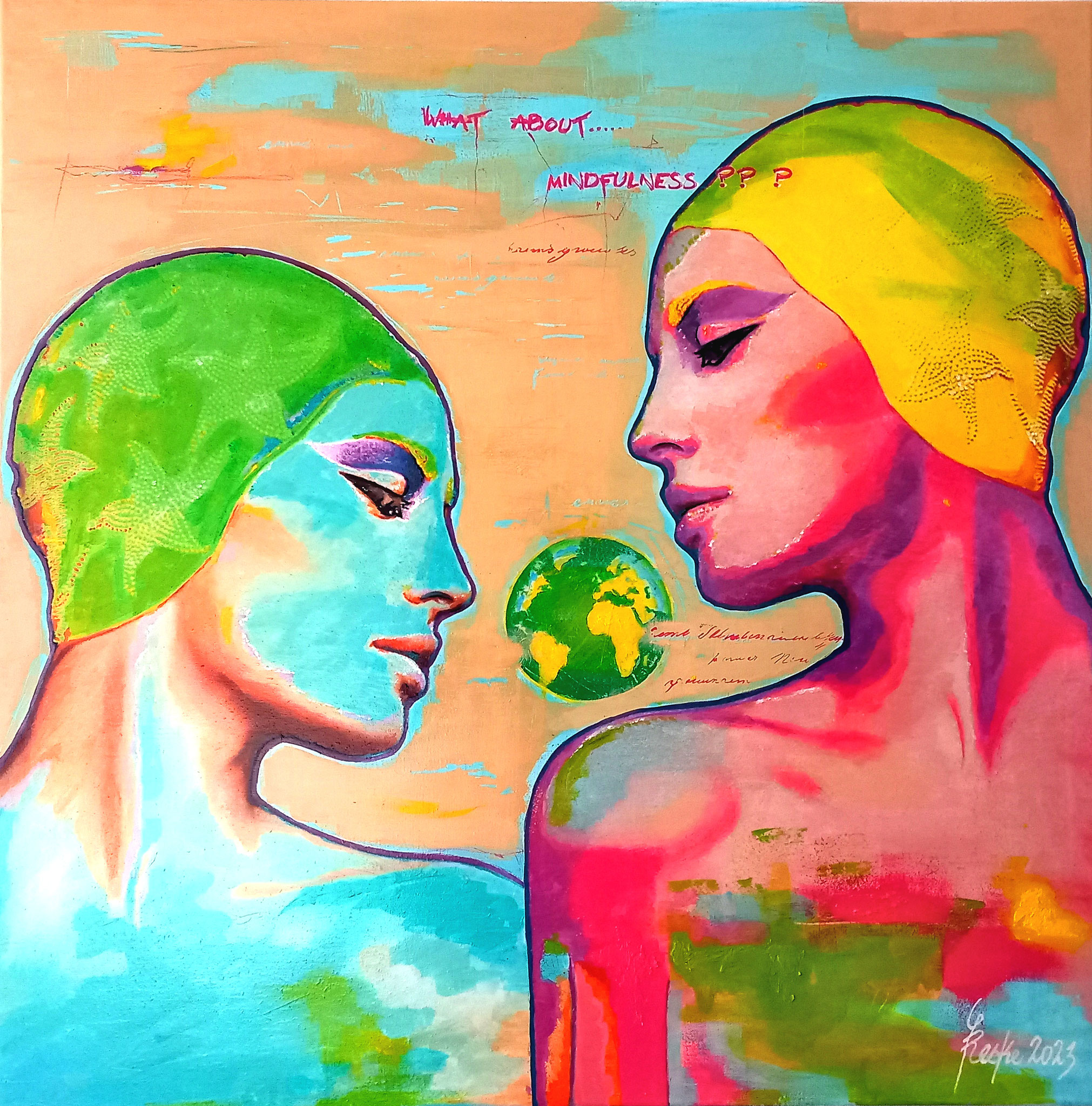 Die Badenden VI - what about mindfulness? - 90x90 cm - 3400 €