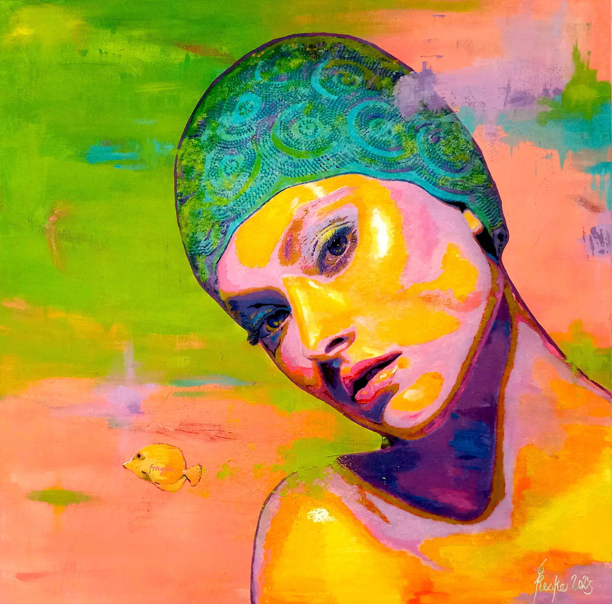 Die Badende III - fragile - 100x100 cm - 3600 €