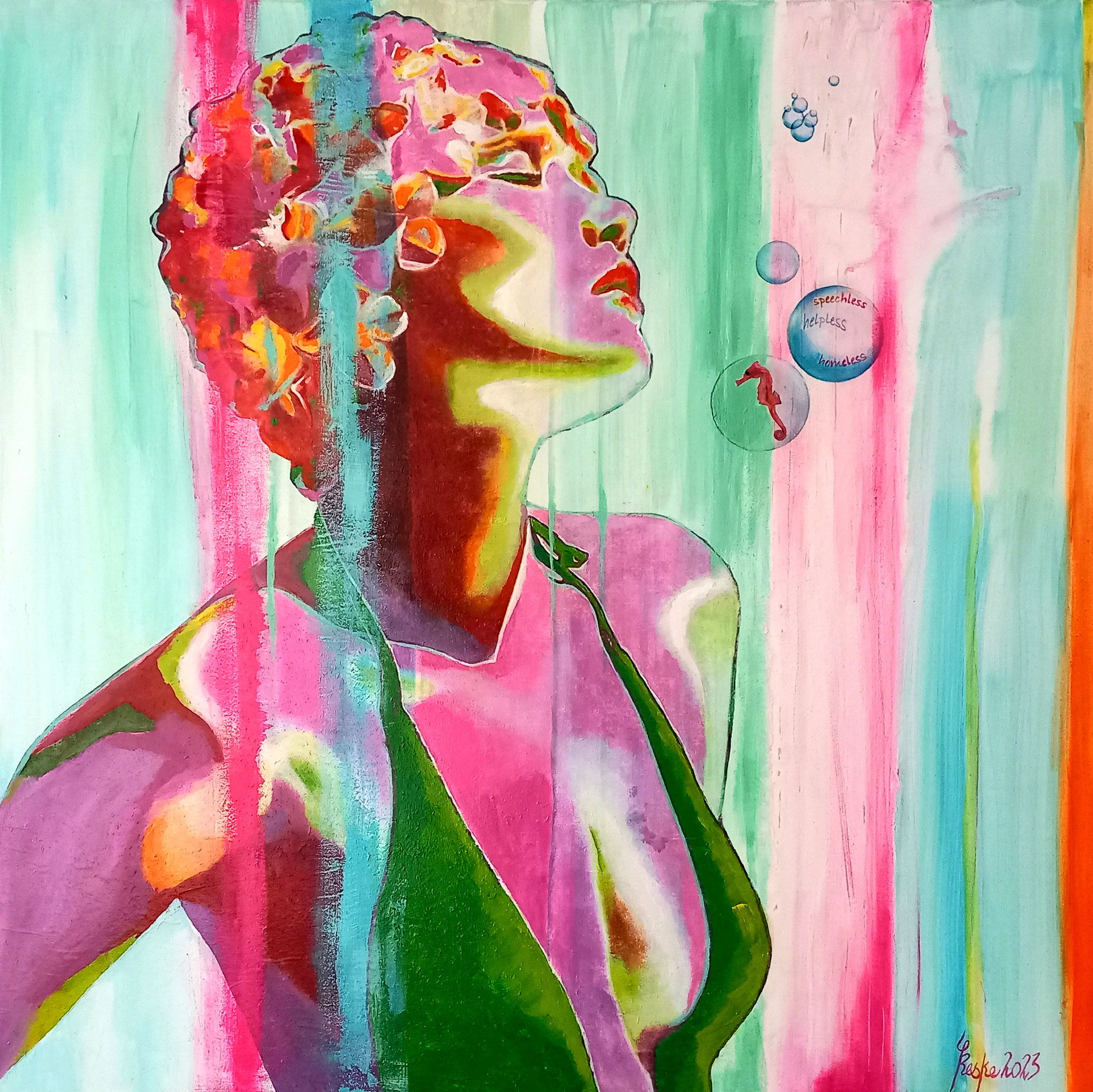 Die Badenden I - speechless helpless homeless - 90x90 cm, Internationaler Kunstpreis