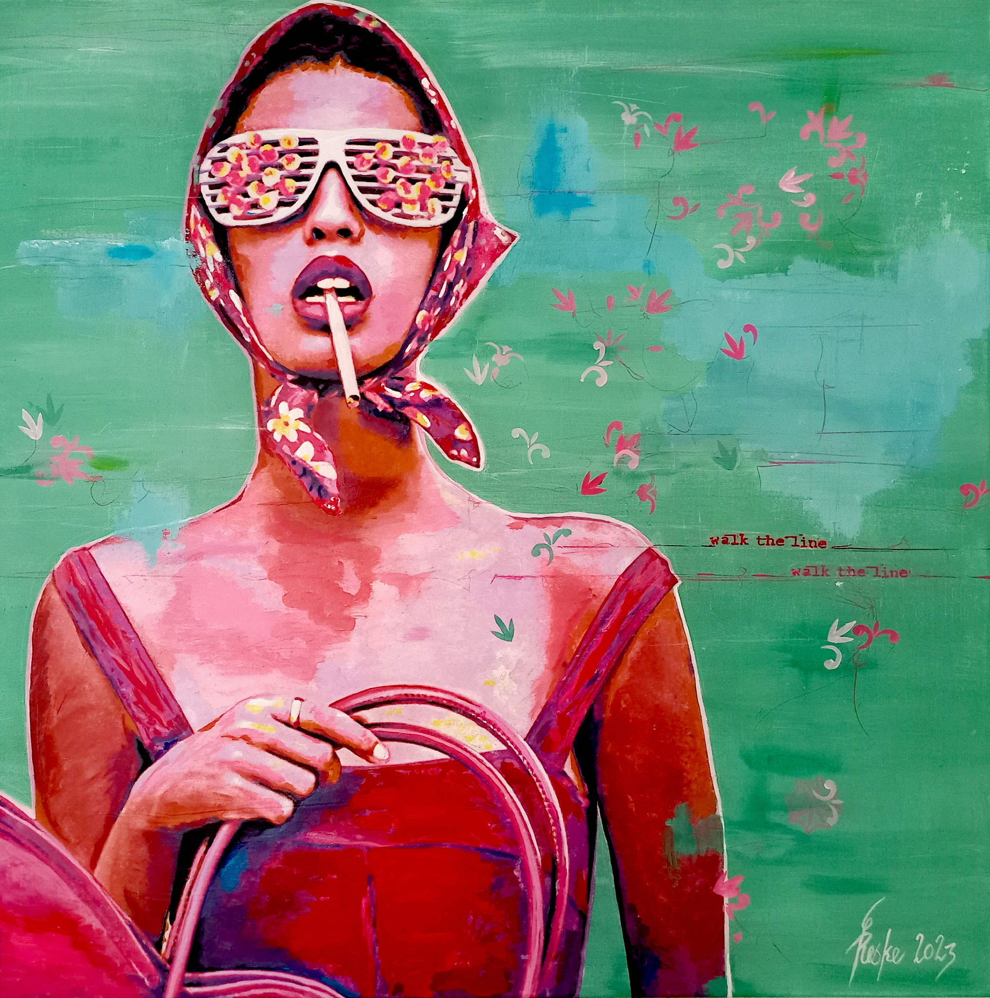 Die Badende IV - walk the line - 90x90 cm, INTERNATIONALER KUNSTPREIS