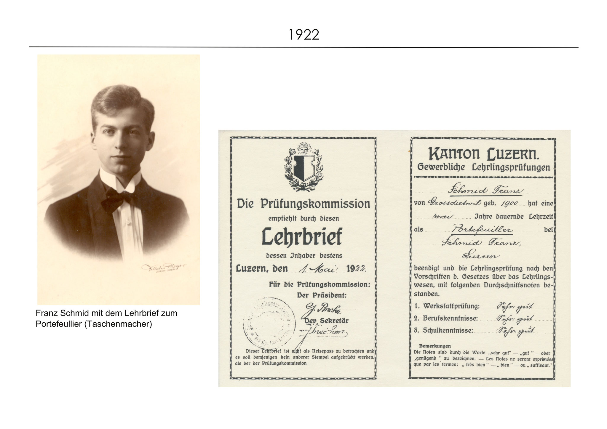 Carl Schmid hat sein Lehrbrief als Portefeulier erhalten